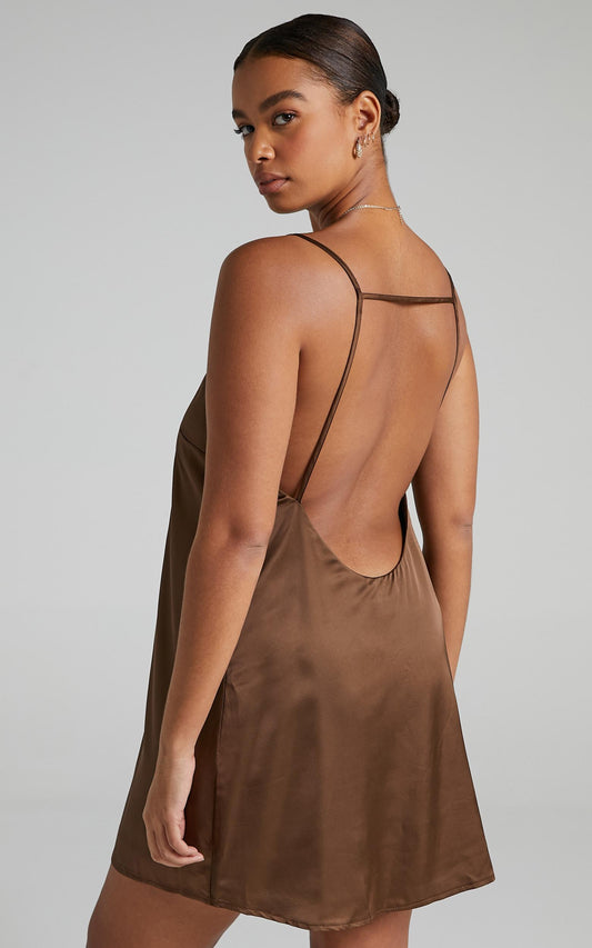 Elif Dress in Chocolate Satin