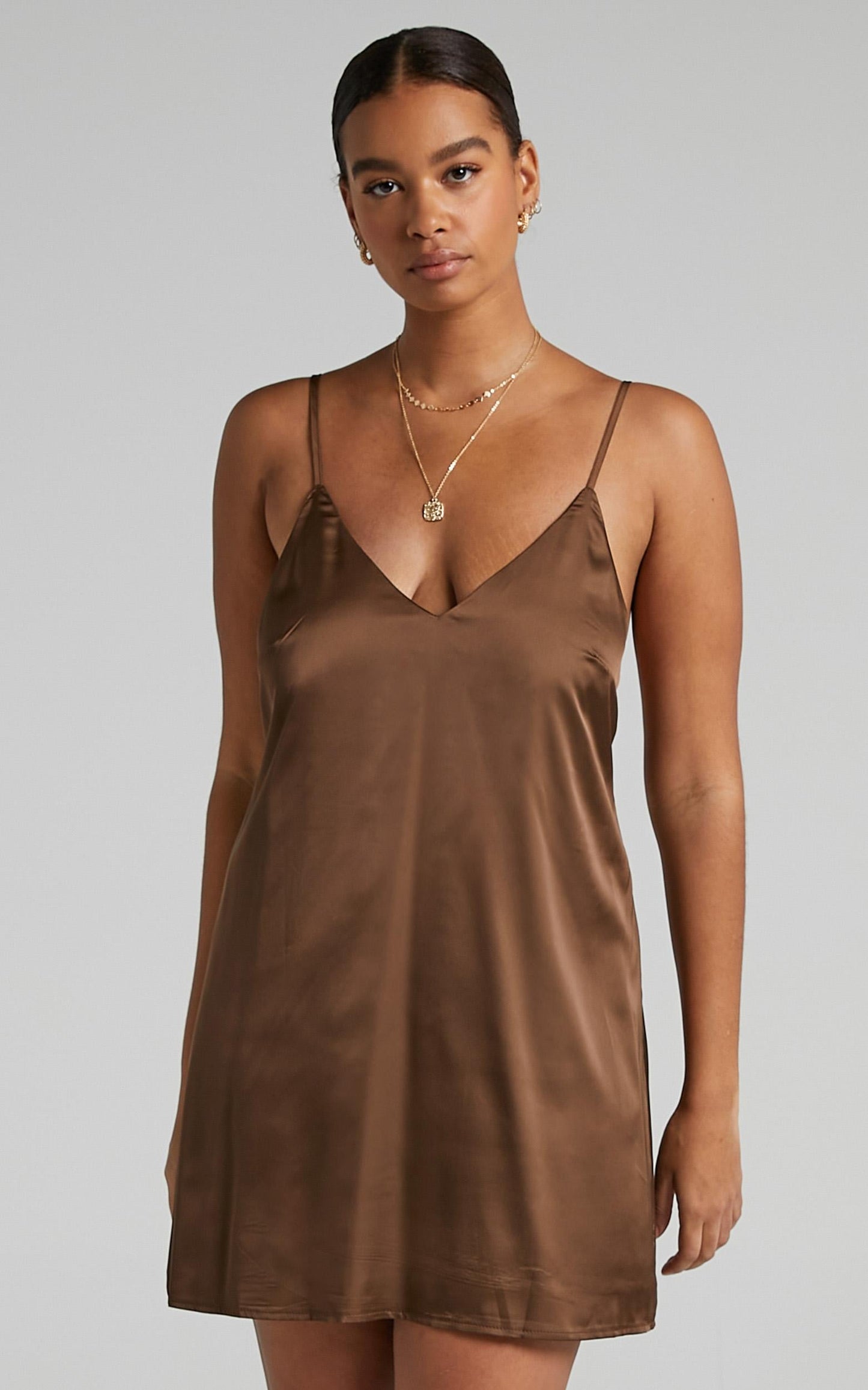Elif Dress in Chocolate Satin