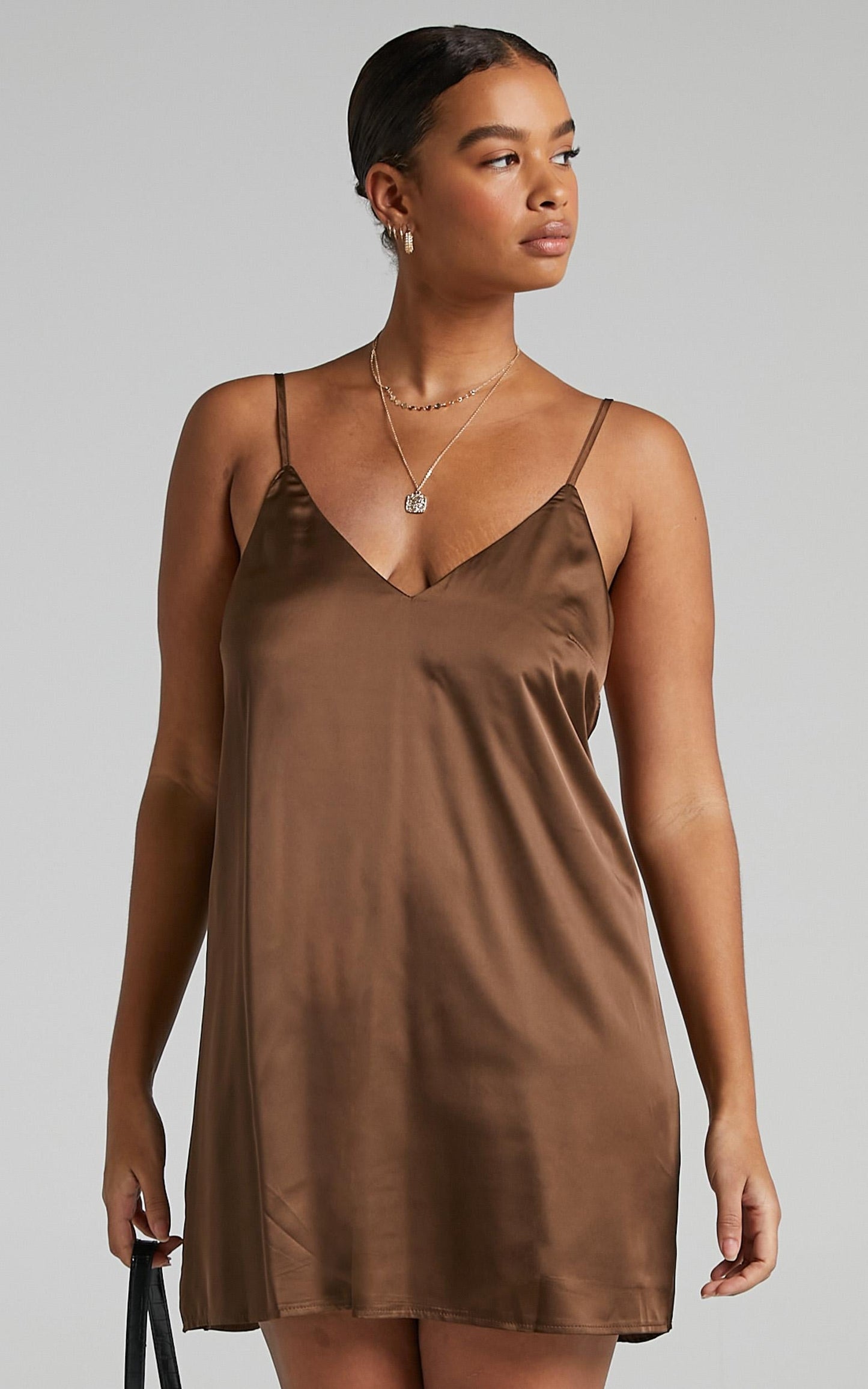Elif Dress in Chocolate Satin