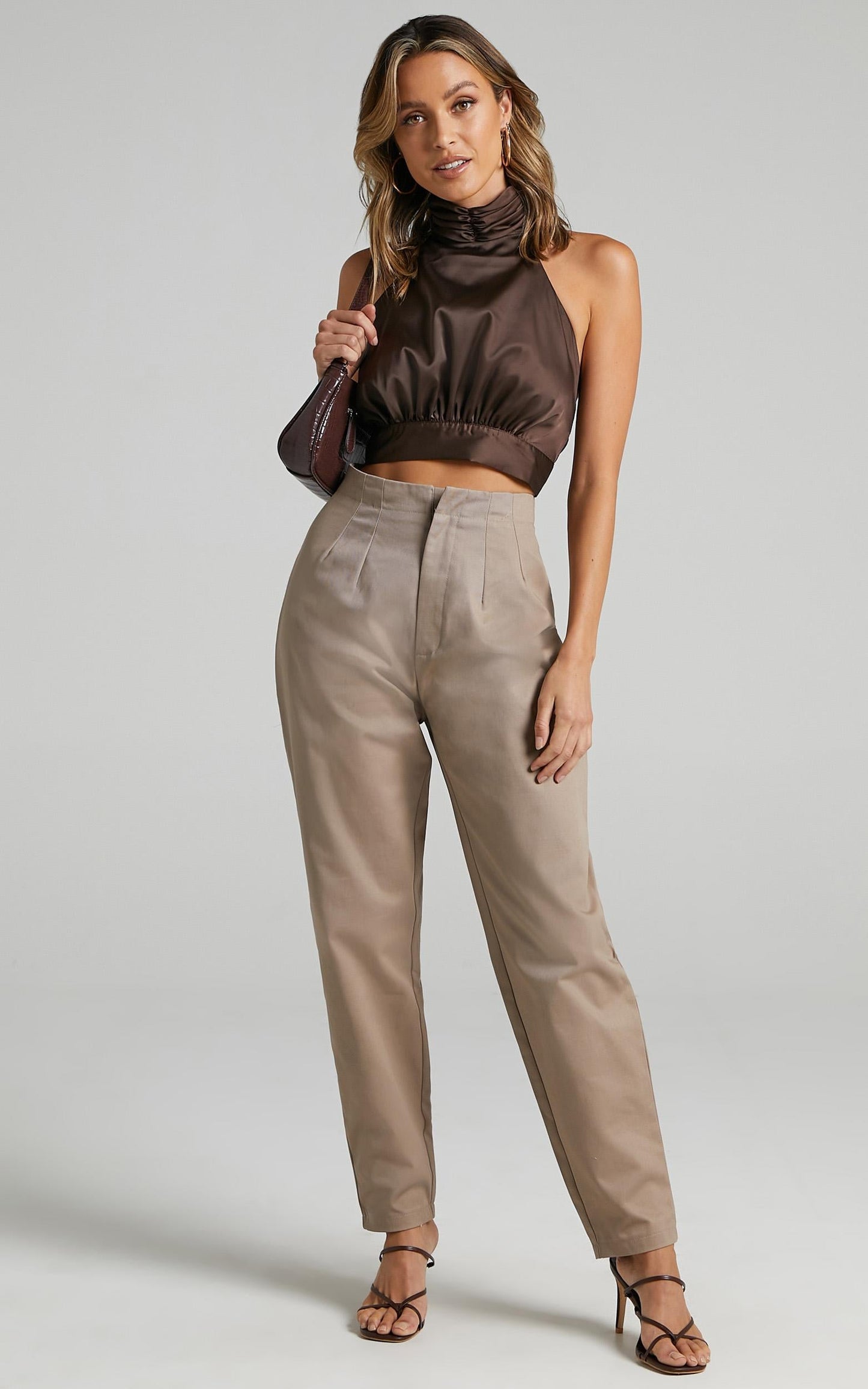 Apulia Top - Halter Neck Crop Top in Dark Chocolate