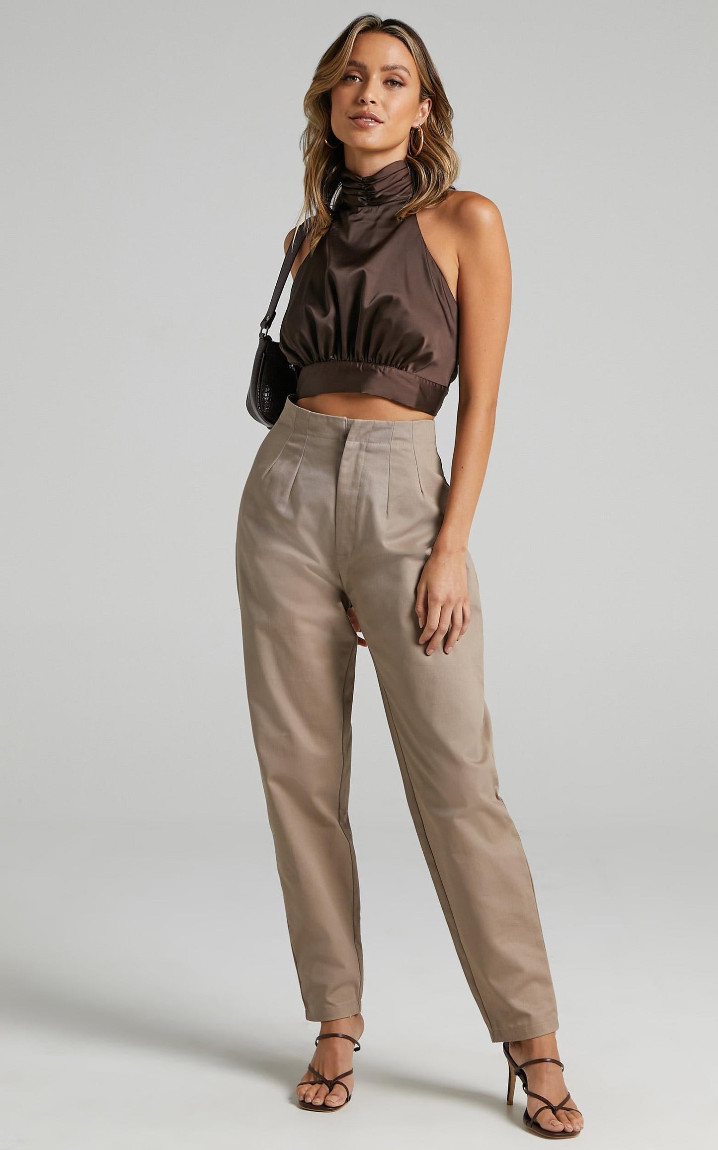 Apulia Top - Halter Neck Crop Top in Dark Chocolate