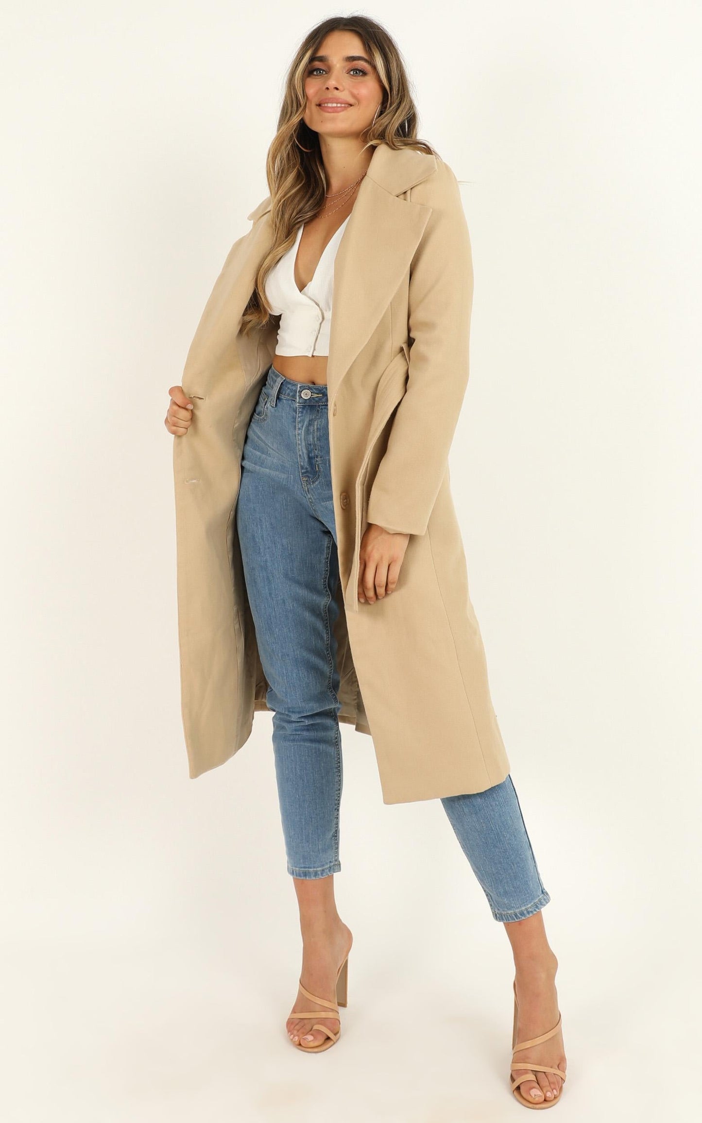 Class Act Trench Coat In Beige