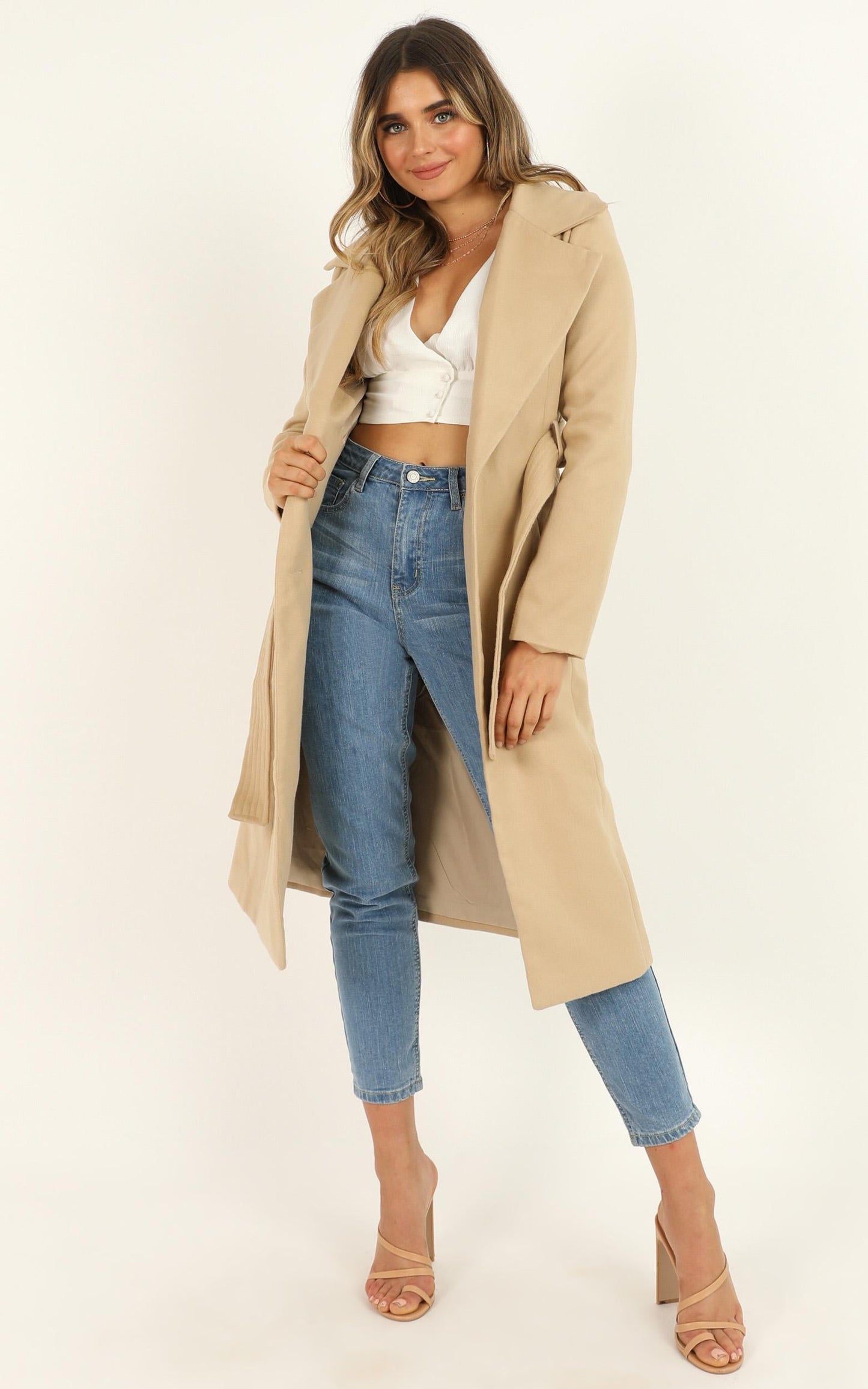 Class Act Trench Coat In Beige