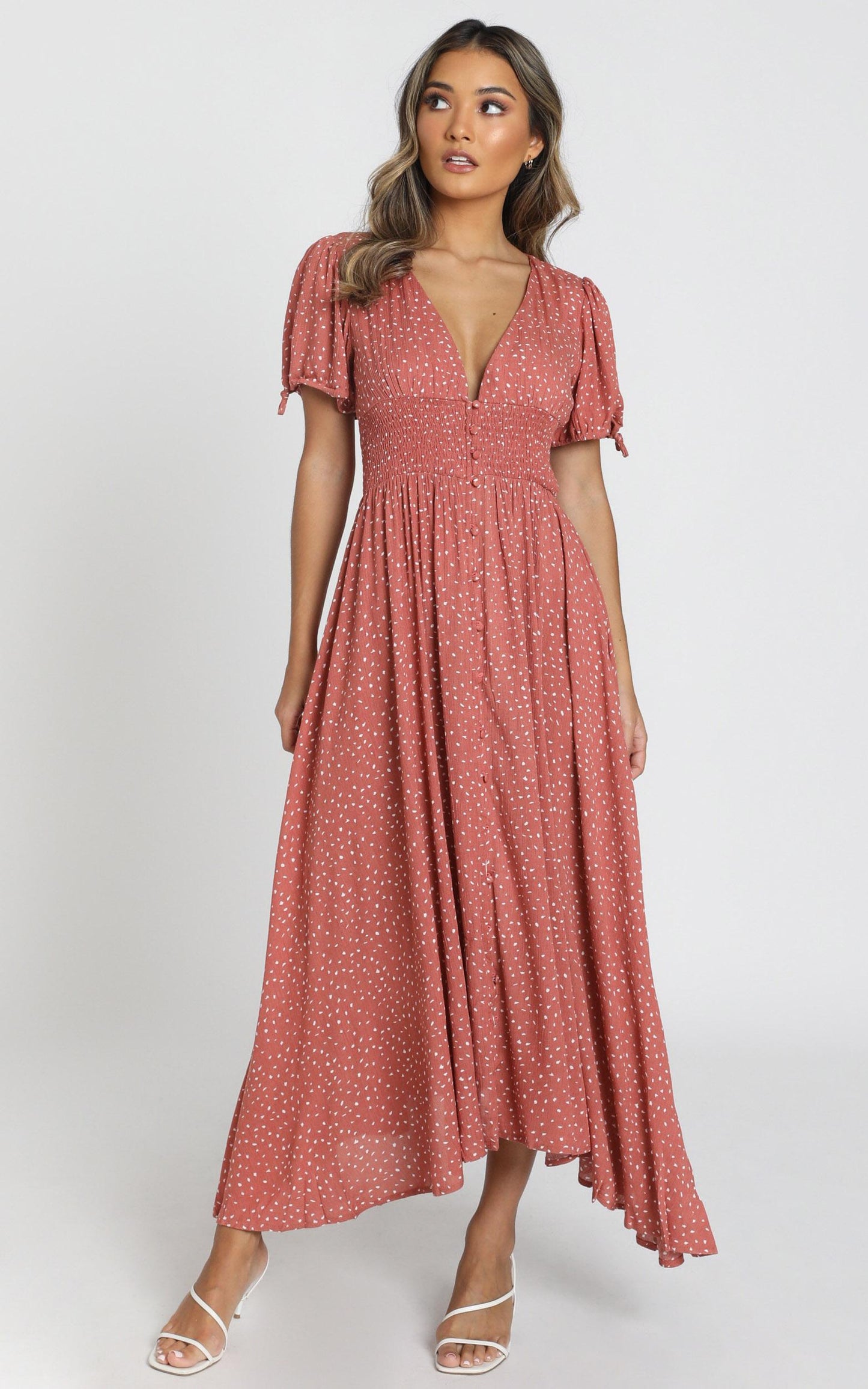 Claudia Midi Dress in rust spot