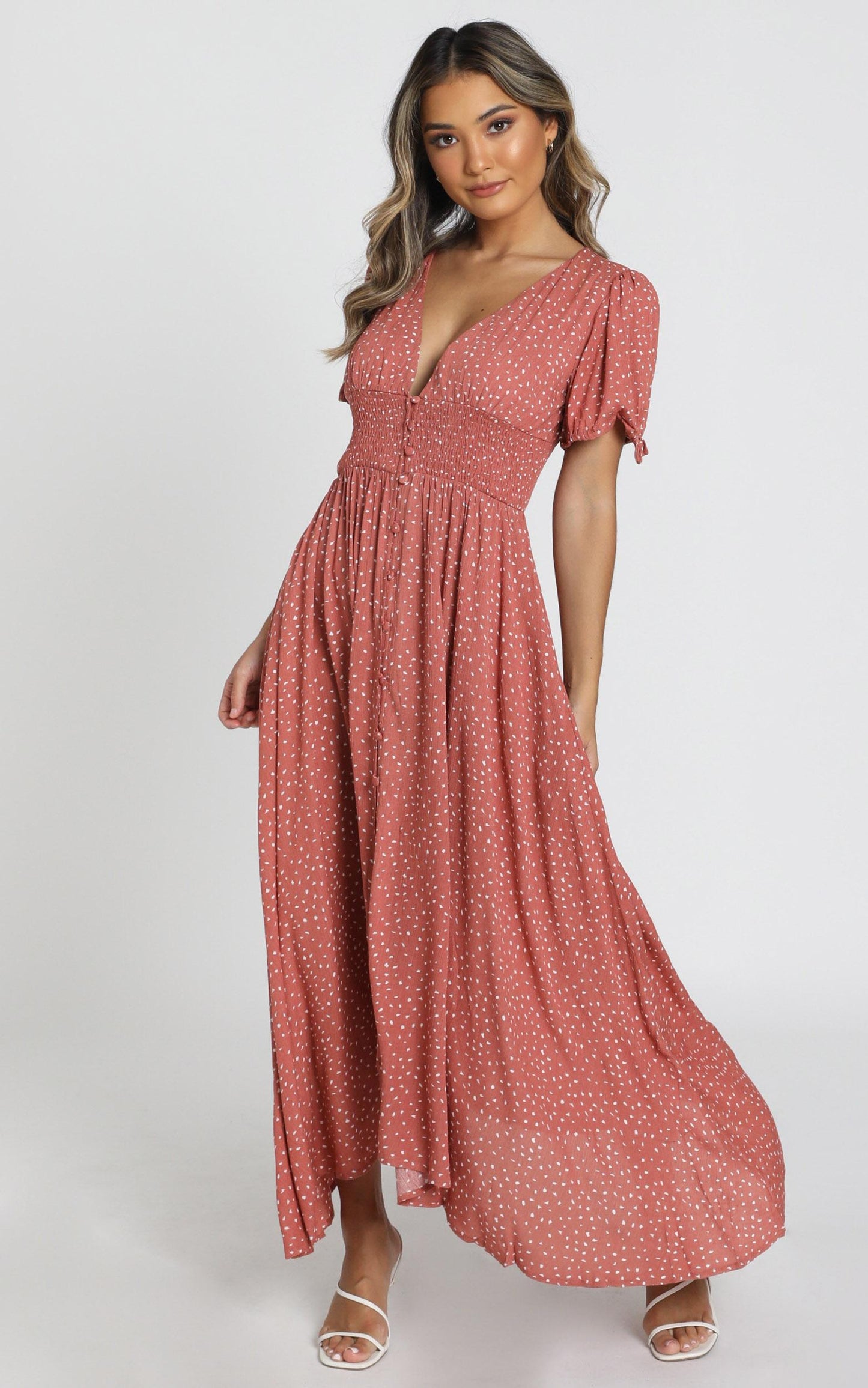 Claudia Midi Dress in rust spot