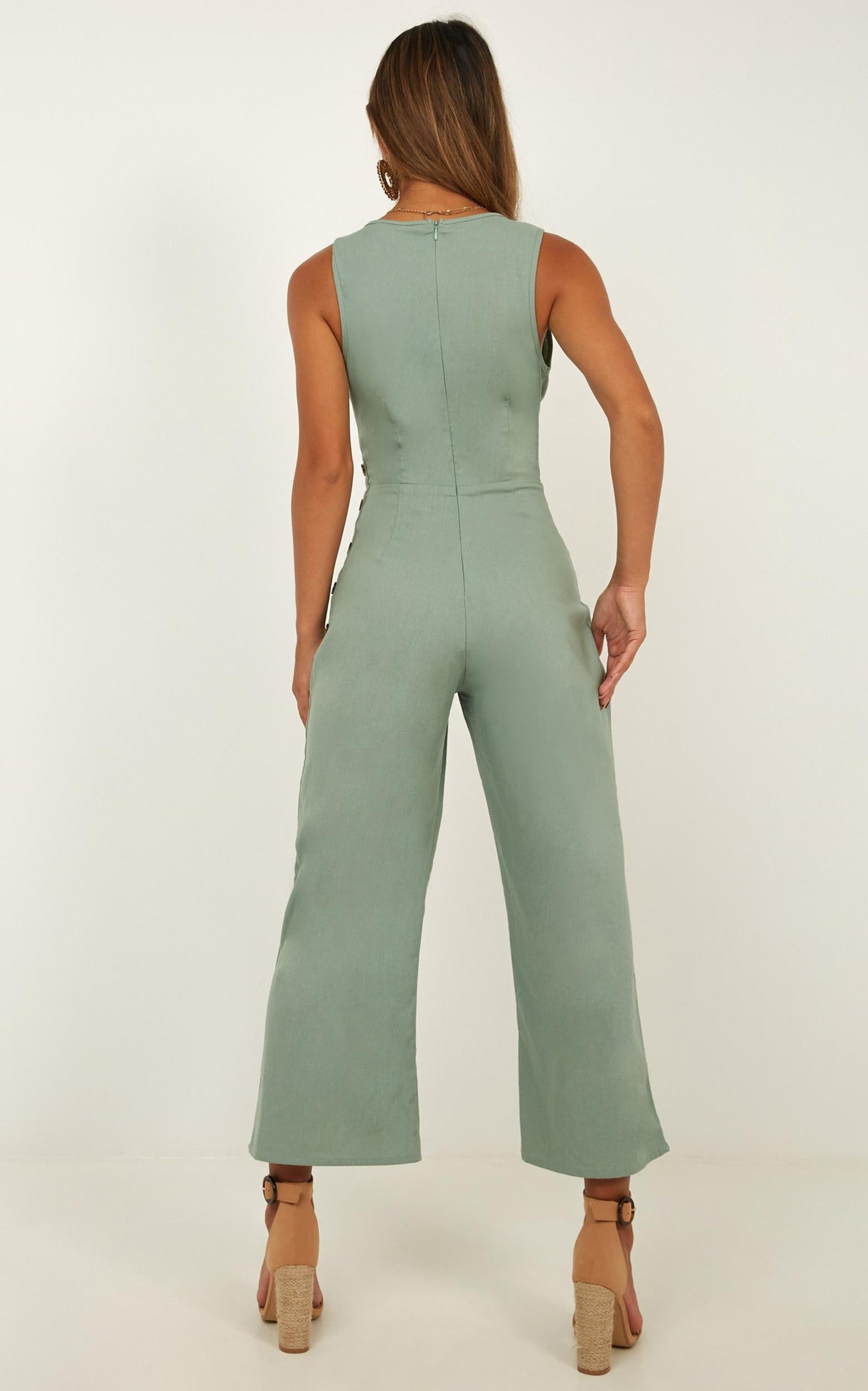 Clear As Crystal Jumpsuit In Sage Linen Look