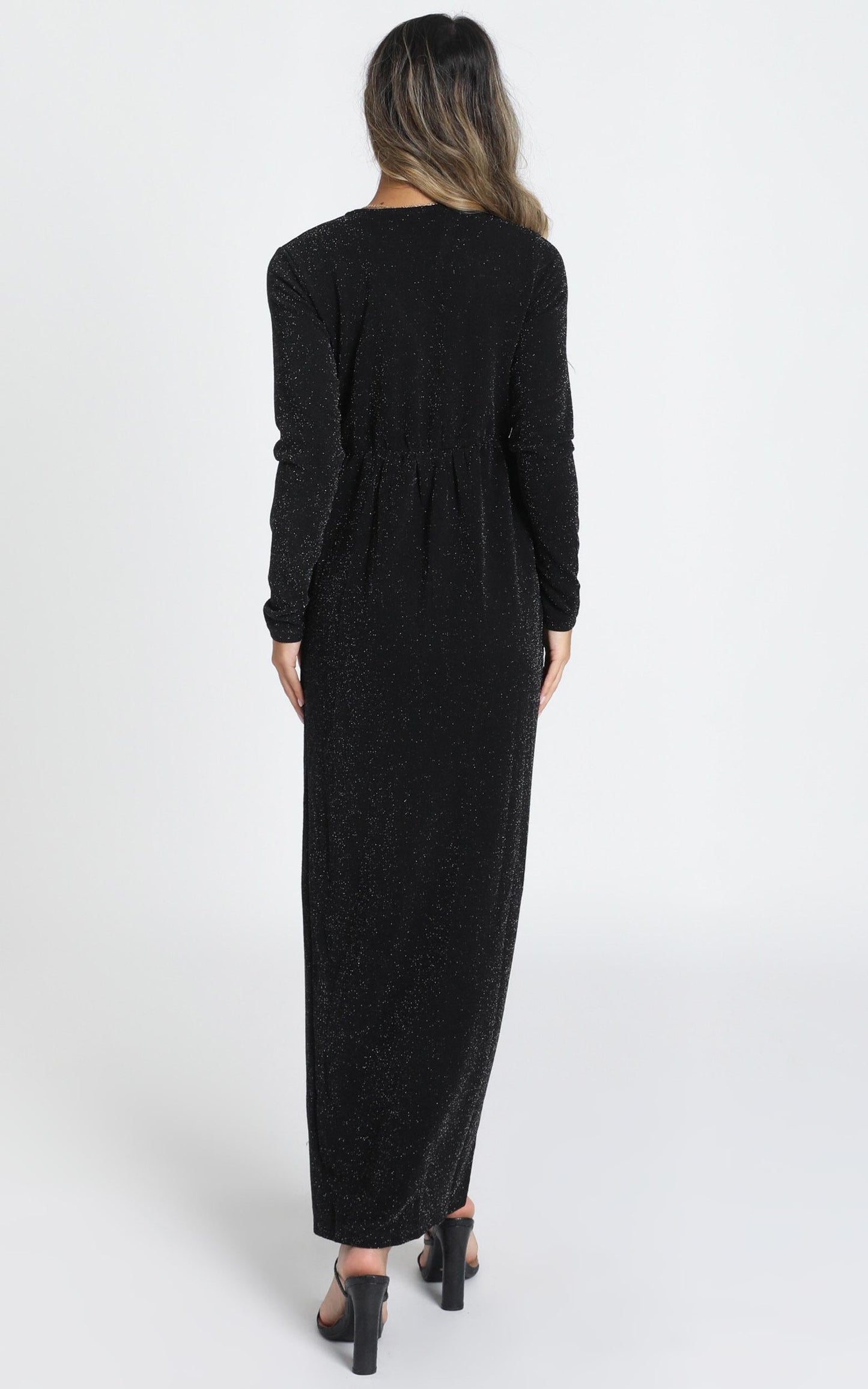 Clementine Long Sleeve Maxi Dress In Black Lurex