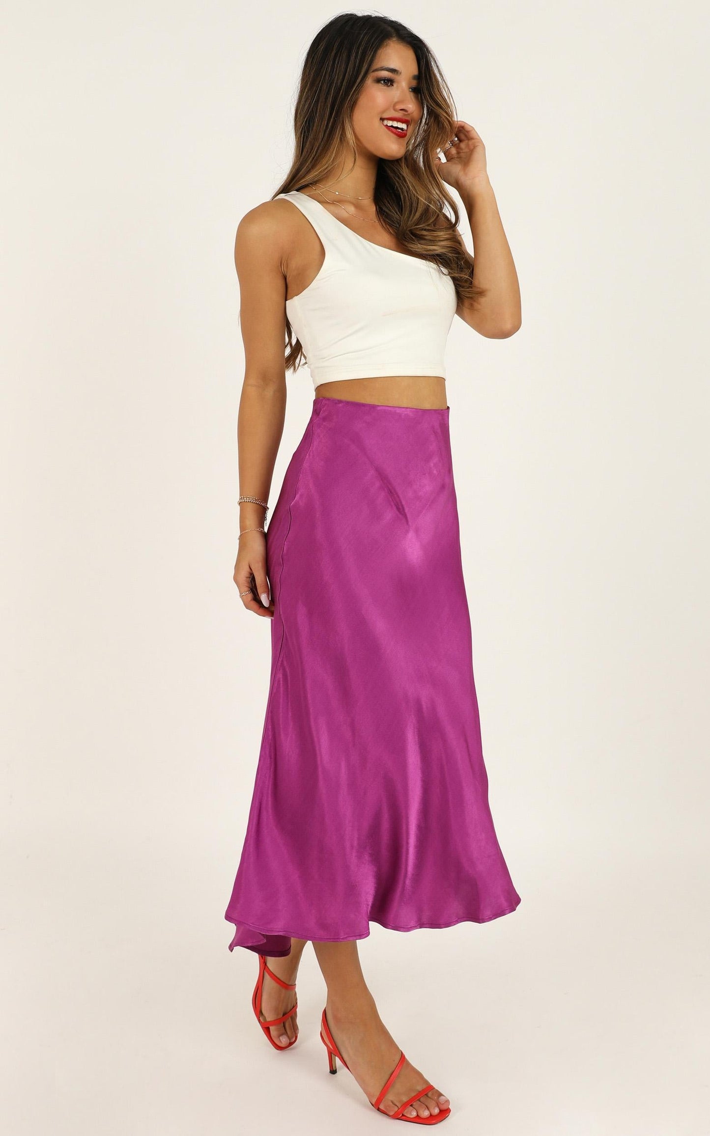 Closing Thought Skirt In Purple Satin