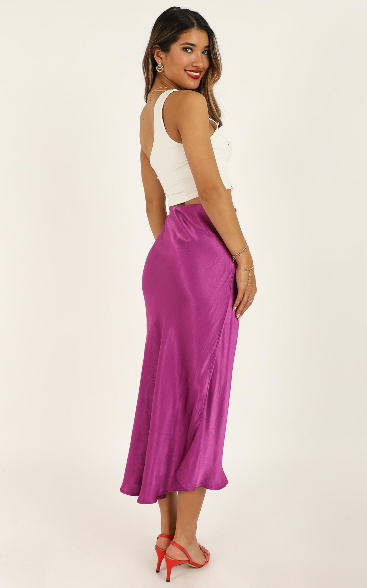 Closing Thought Skirt In Purple Satin