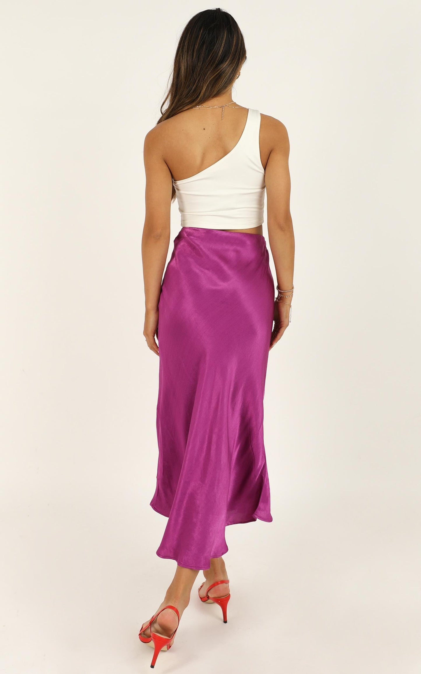 Closing Thought Skirt In Purple Satin