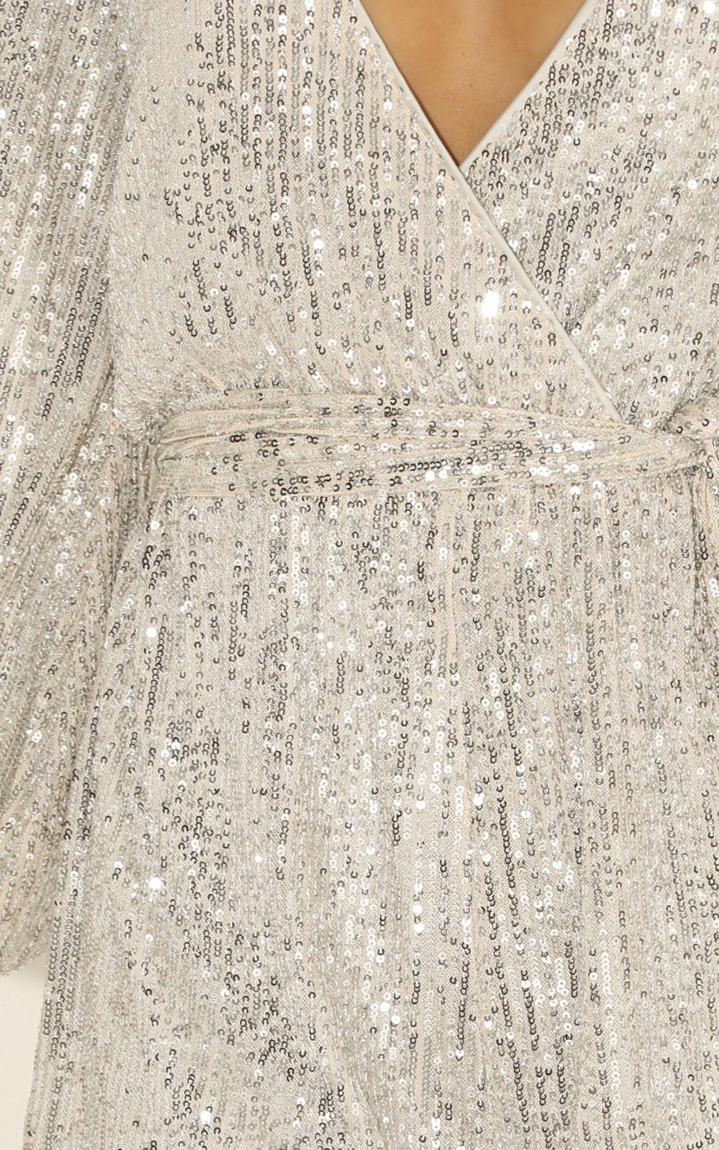 Cloud Lining Playsuit In Silver Sequin