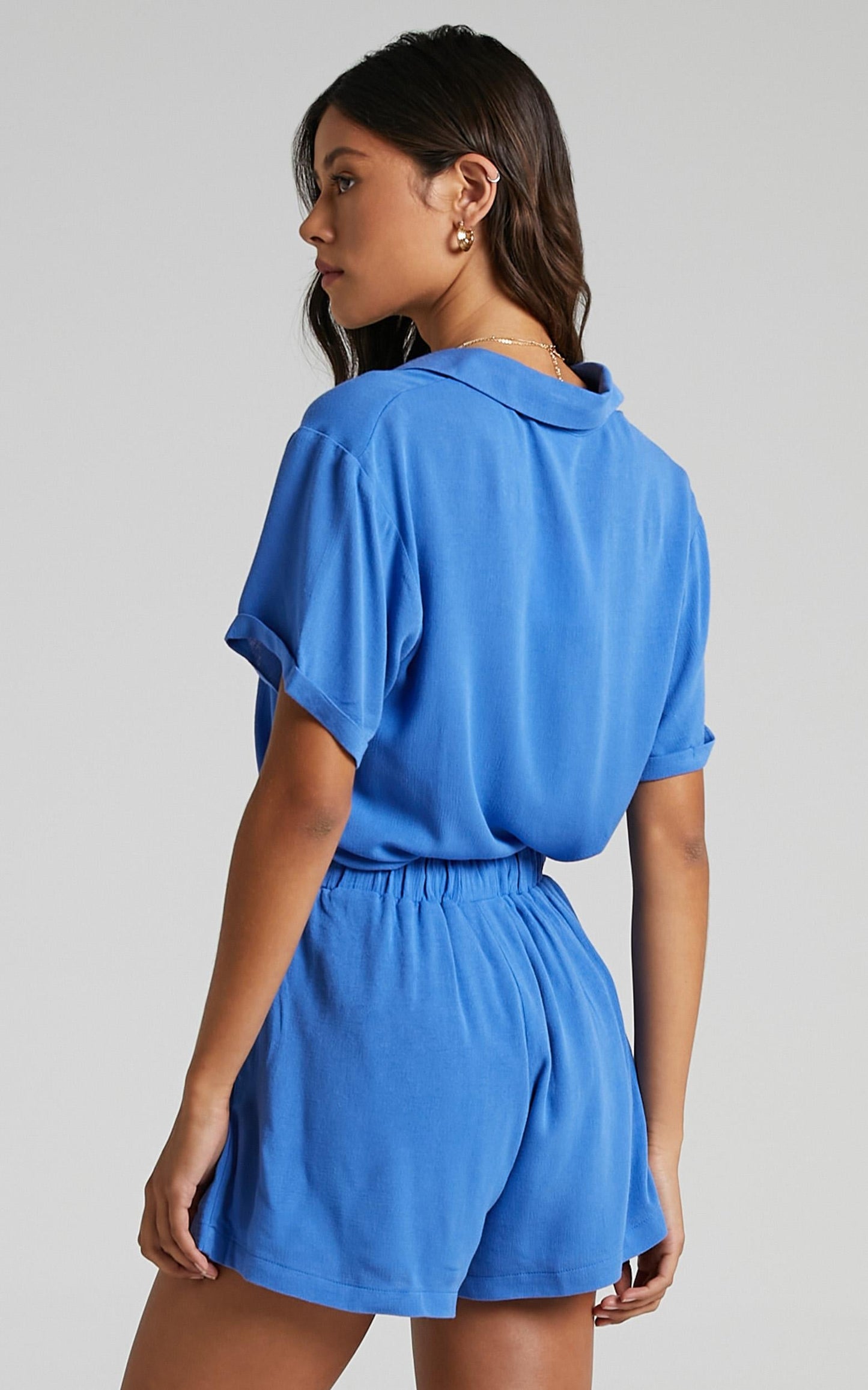 Jubilee Two Piece Set - Button Up Shirt and Shorts Set in Cobalt