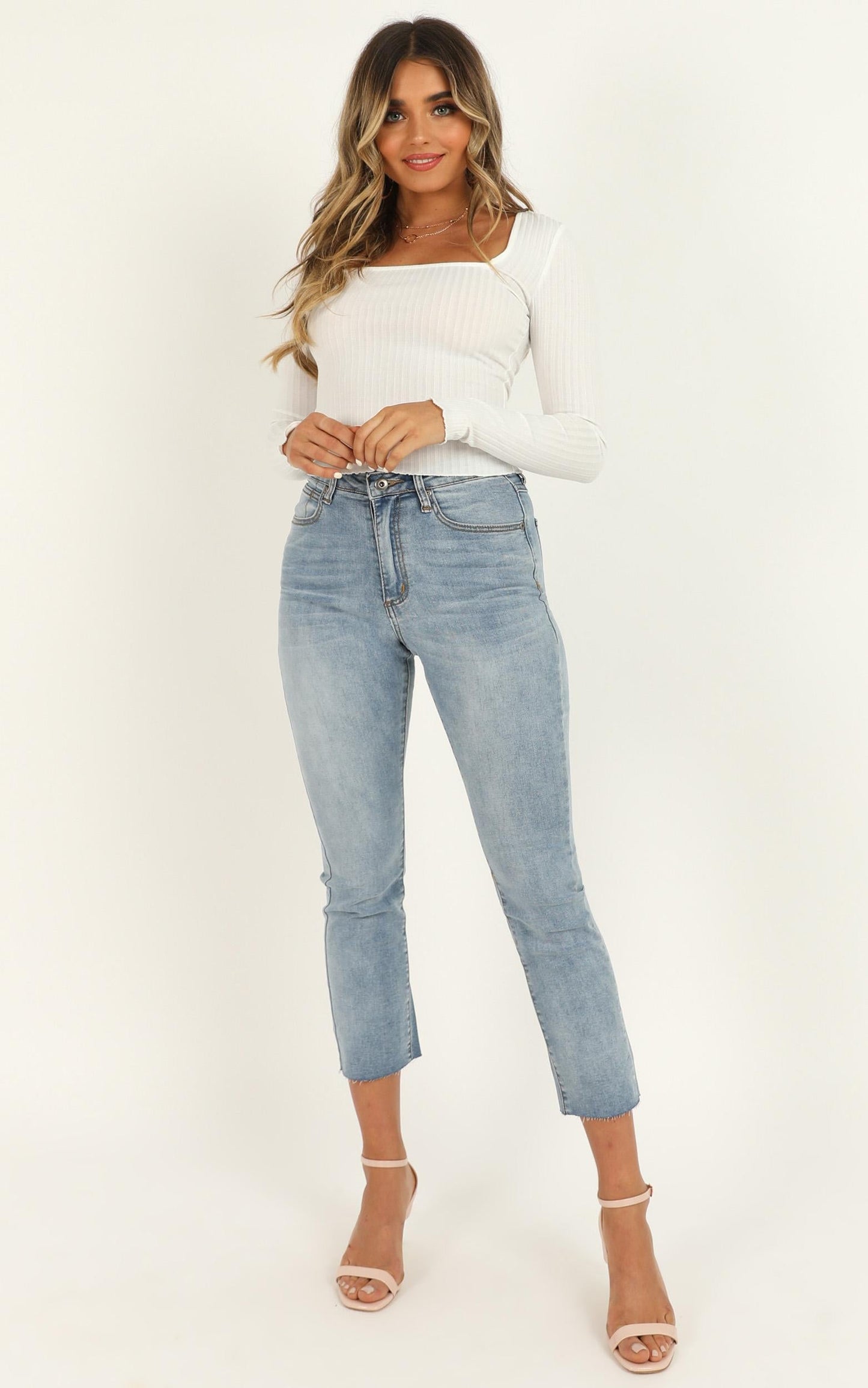 Complicate It Top - Long Sleeve Square Neck Top in White