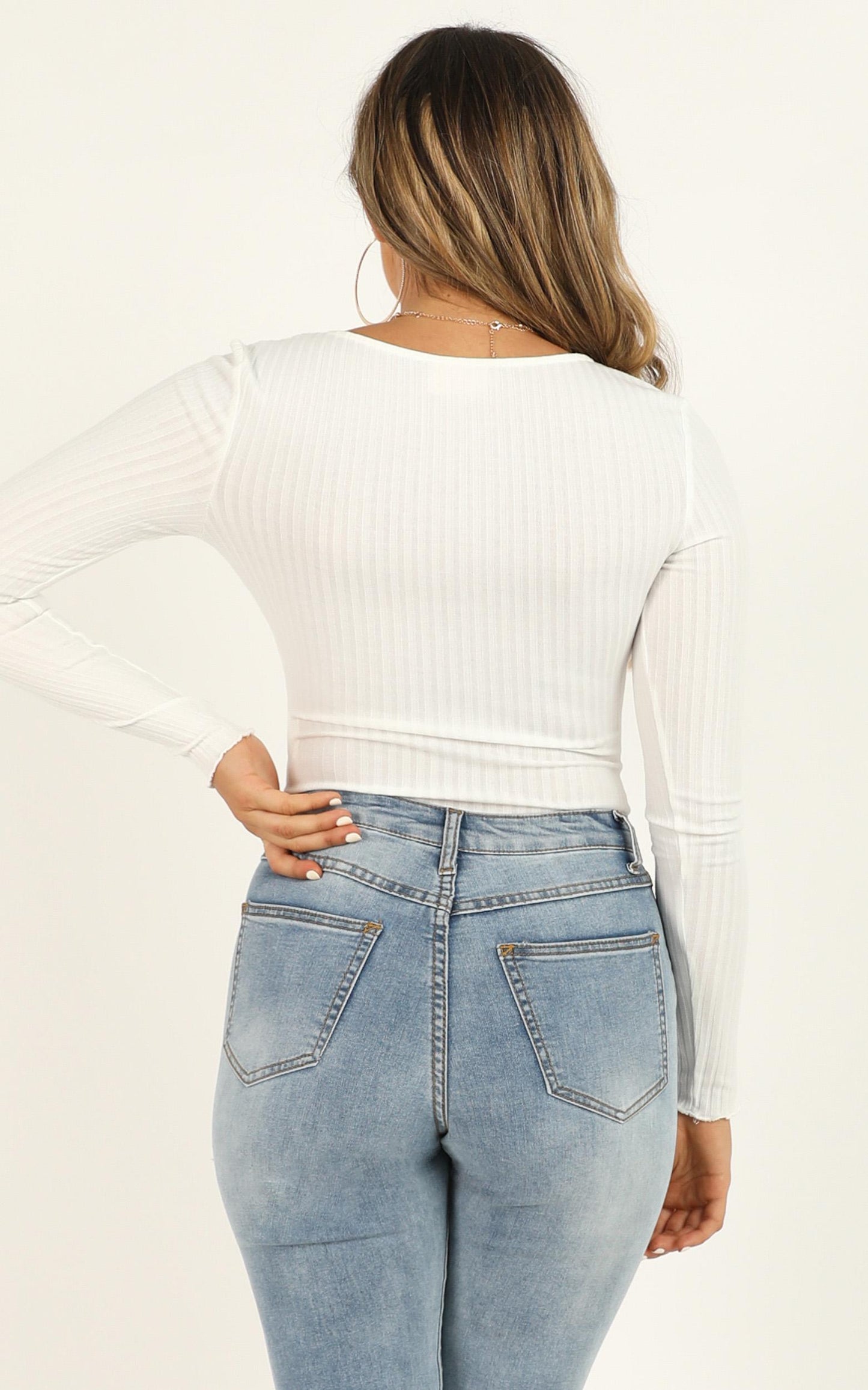 Complicate It Top - Long Sleeve Square Neck Top in White