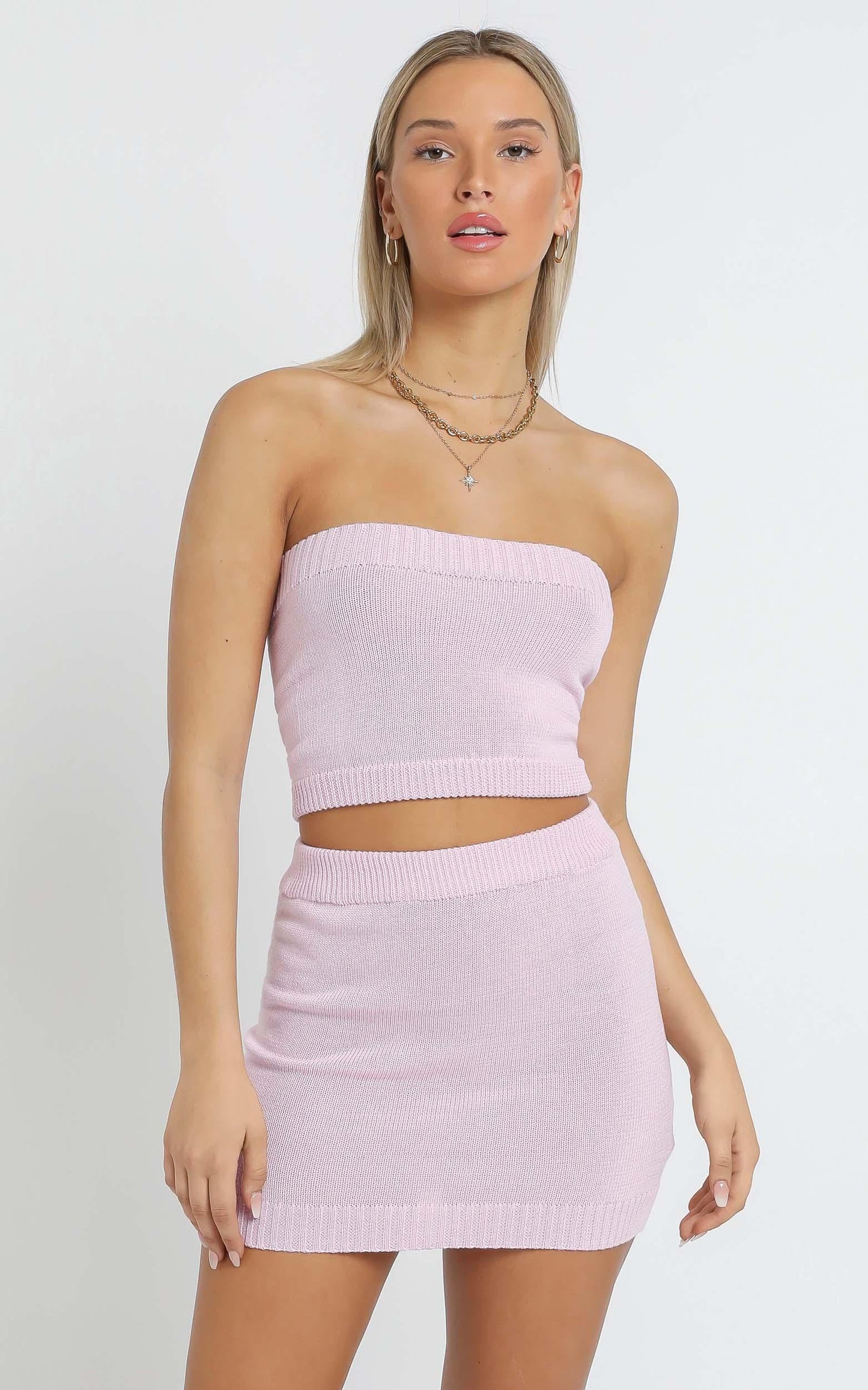 Connie Knitted Two Piece Set in Pink