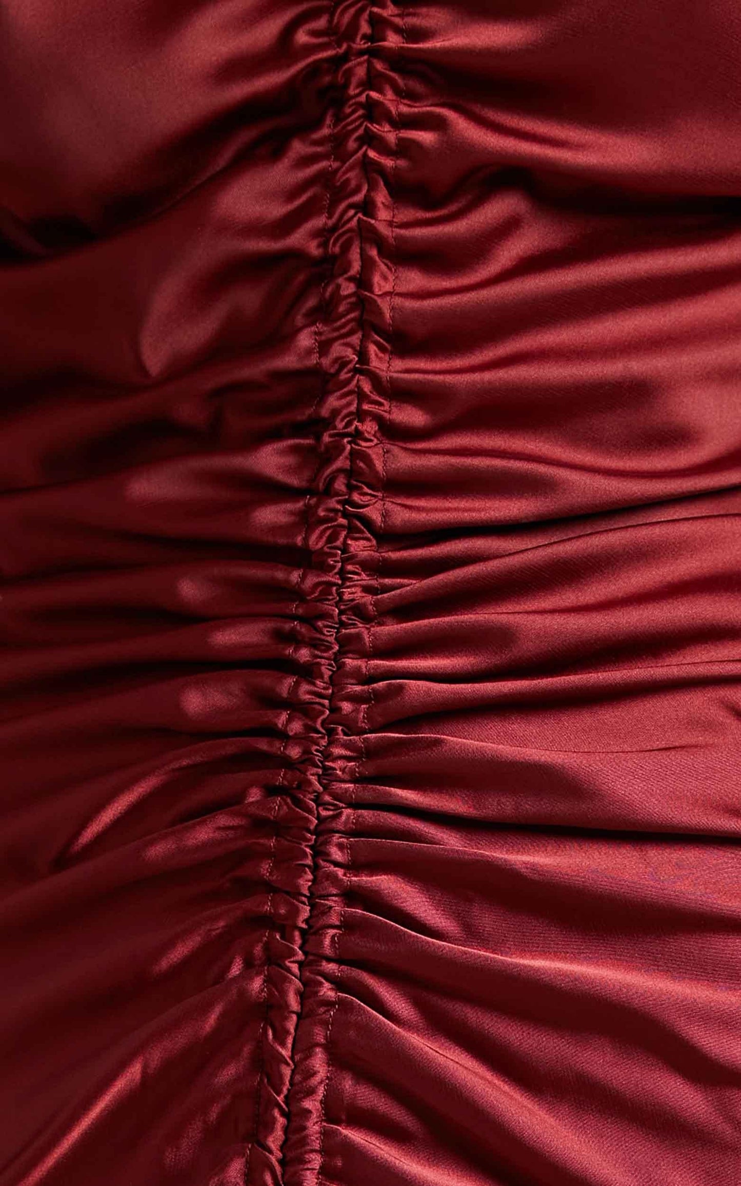Cordyline Ruched Mini Dress in Wine Satin
