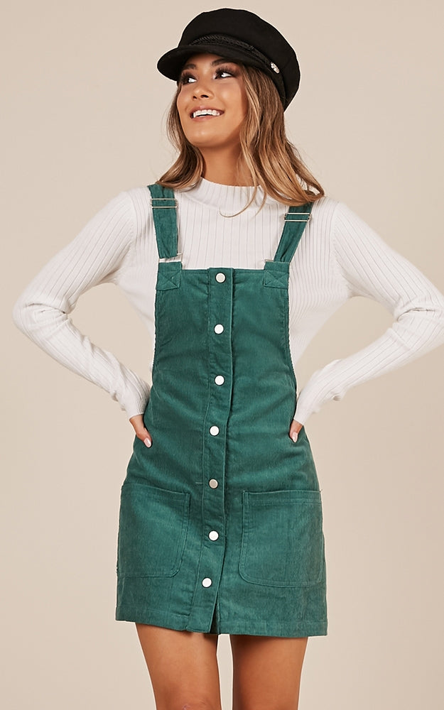 Gap Year Overall Dress In Green Cord