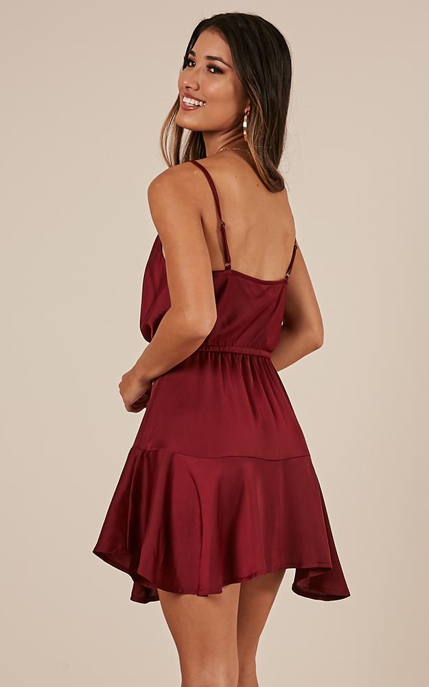 Lay Low Dress In Wine Satin