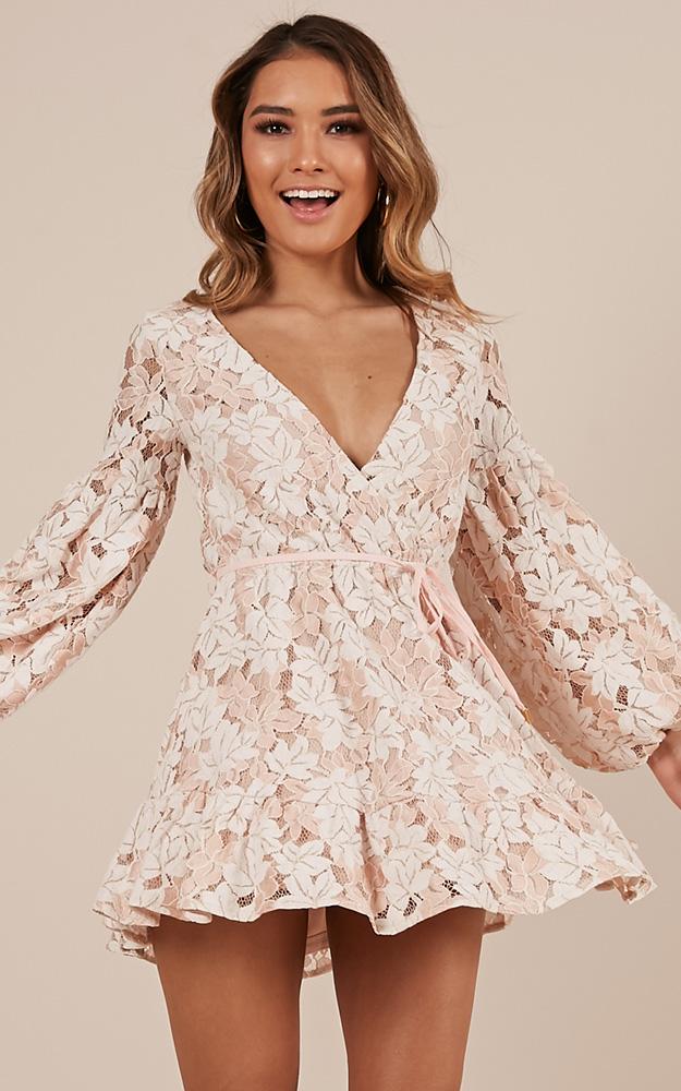 Autumn Leaves Dress In Beige Lace