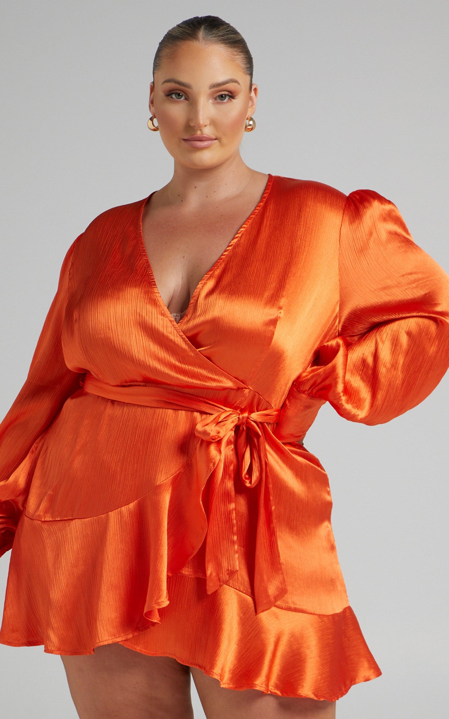 Francille Mini Dress - Long Sleeve Wrap Dress in Orange