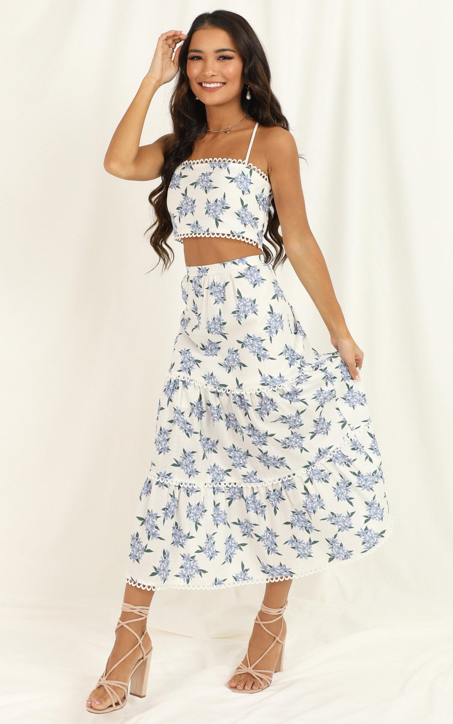 Crop And Go Two Piece Set In White Floral