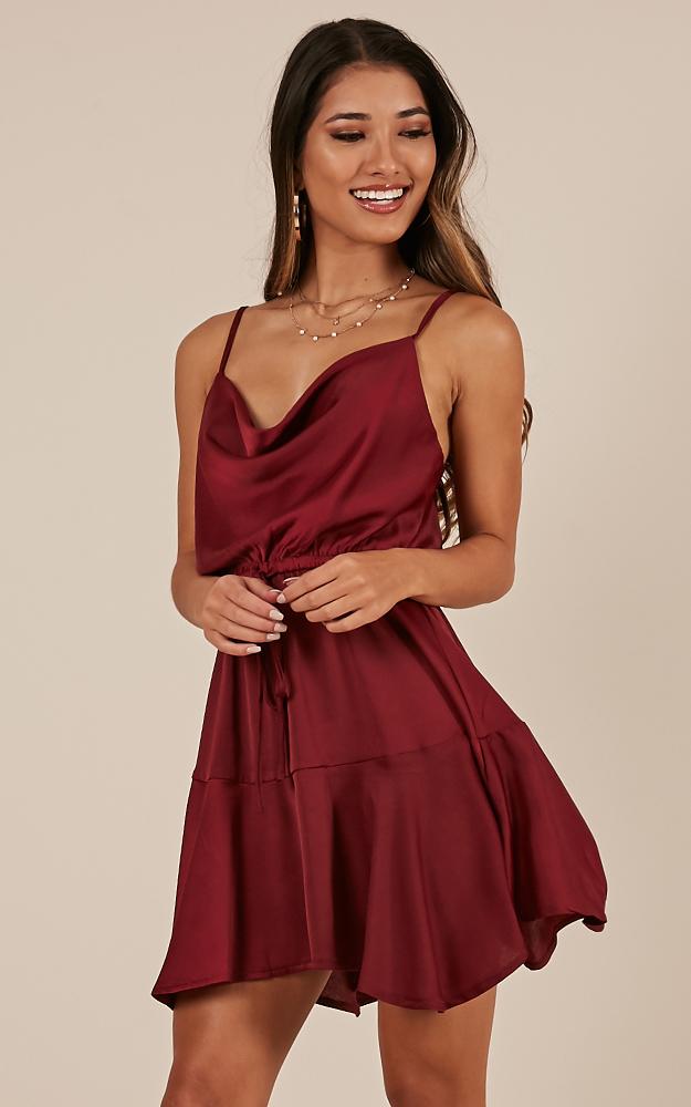 Lay Low Dress In Wine Satin