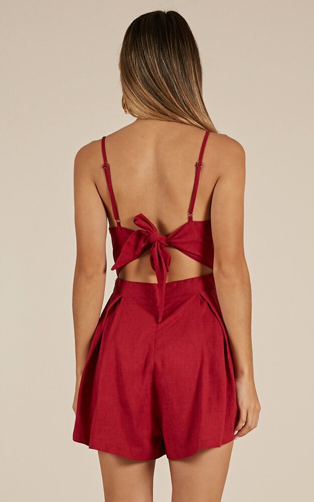 Baby Dreamer Playsuit In Wine Linen Look