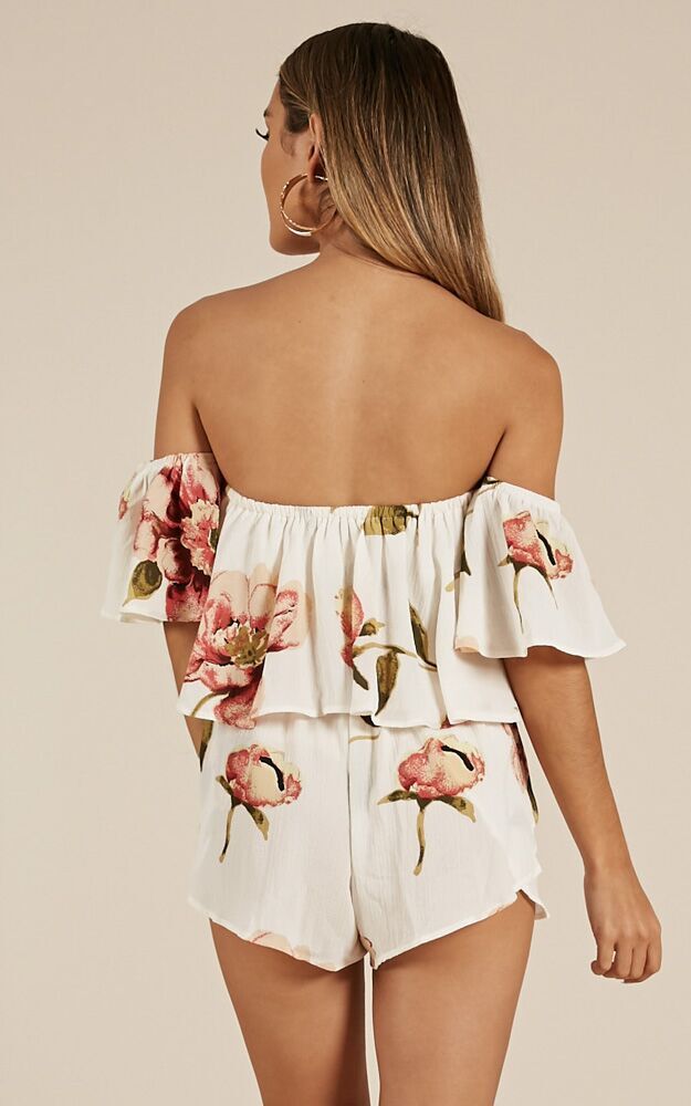 Beneath The Lights Playsuit In White Floral
