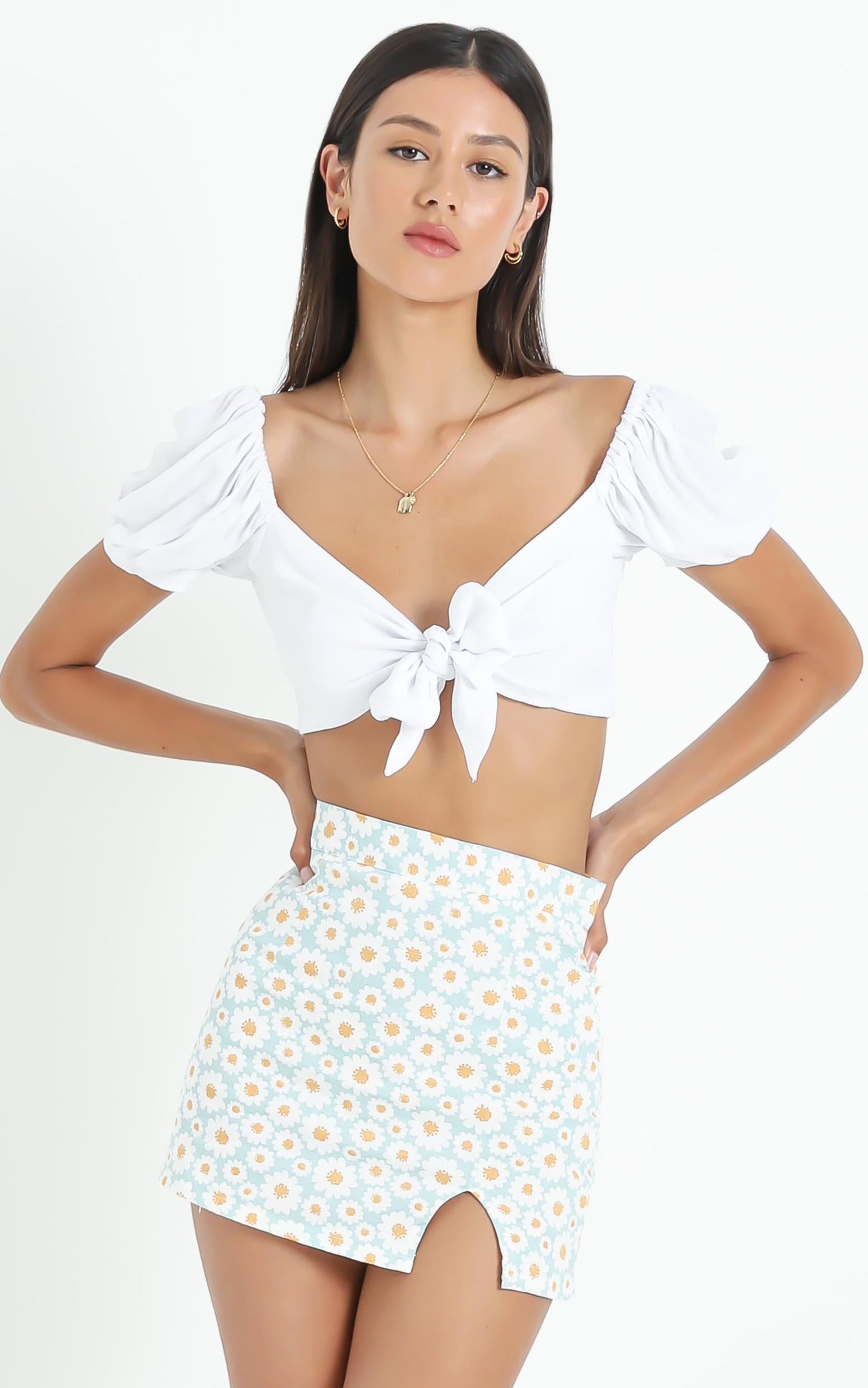 Carry Your Smile Mini Skirt in Mint Floral