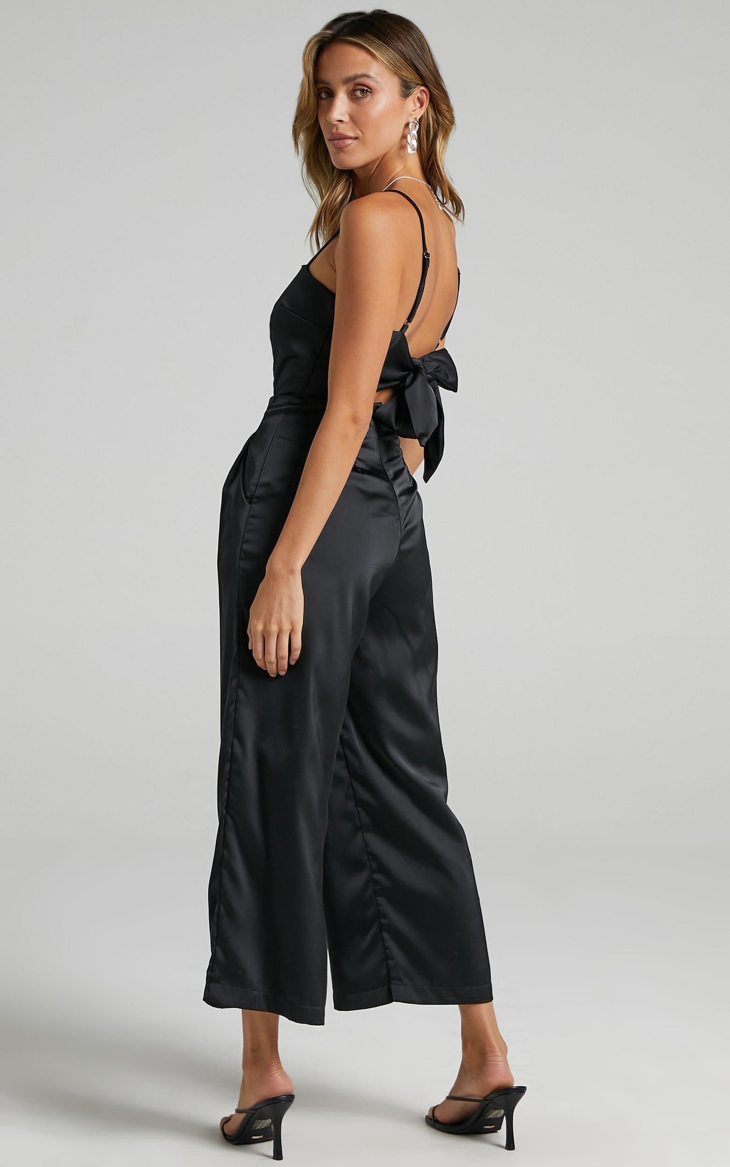 Daisy Jumpsuit in Black Satin