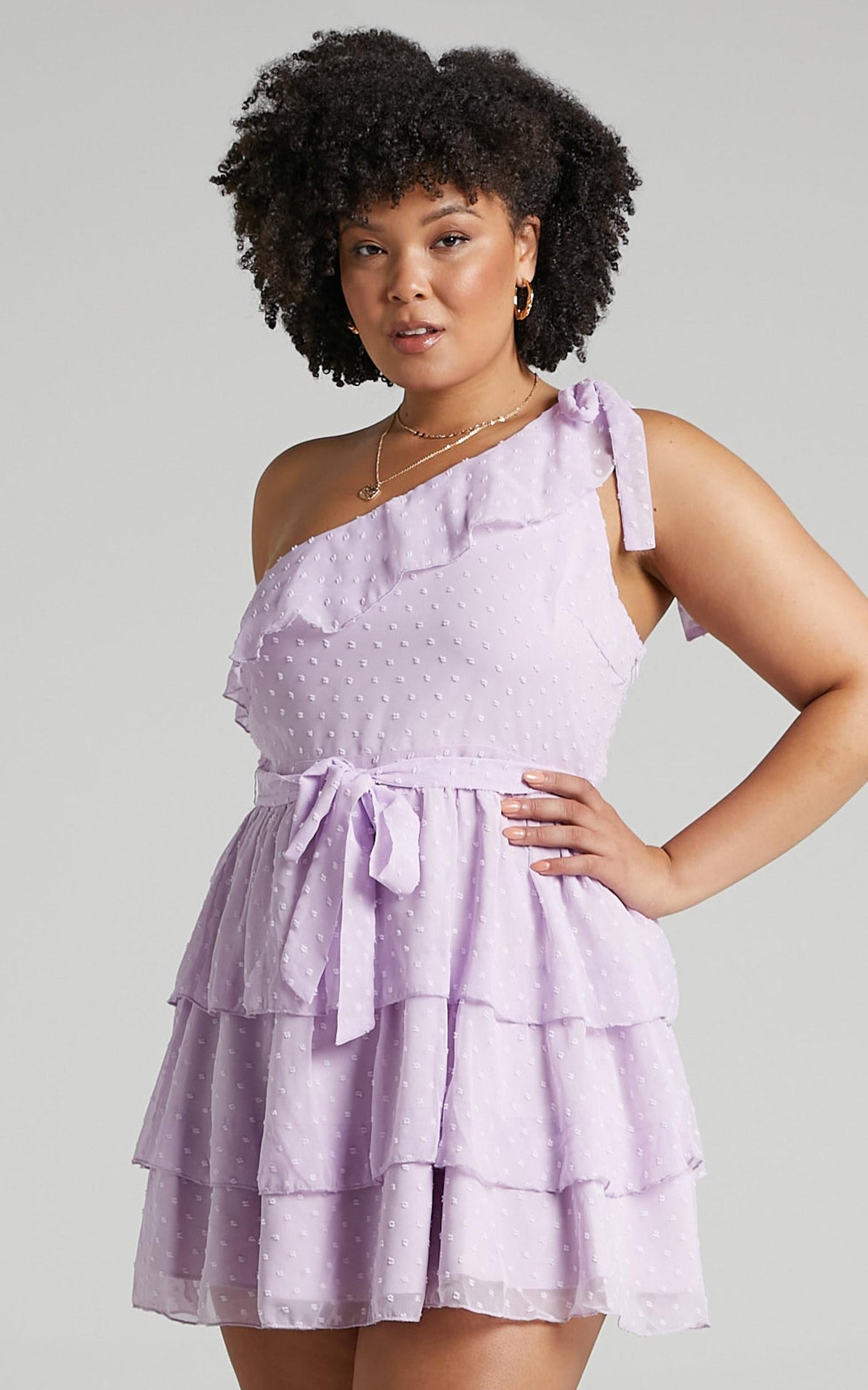 Darling I Am A Daydream One Shoulder Ruffle Mini Dress in Lilac