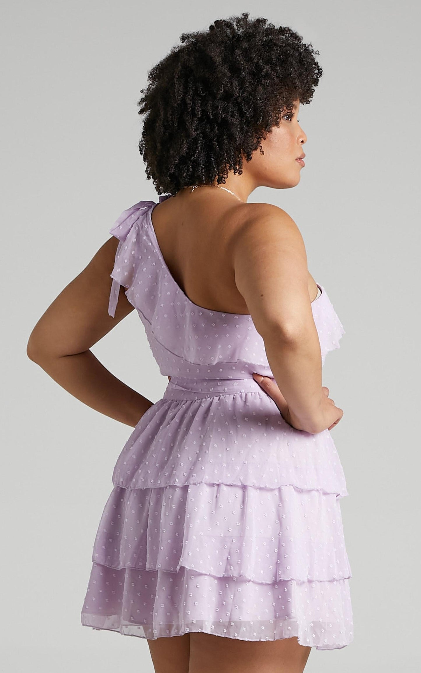 Darling I Am A Daydream One Shoulder Ruffle Mini Dress in Lilac