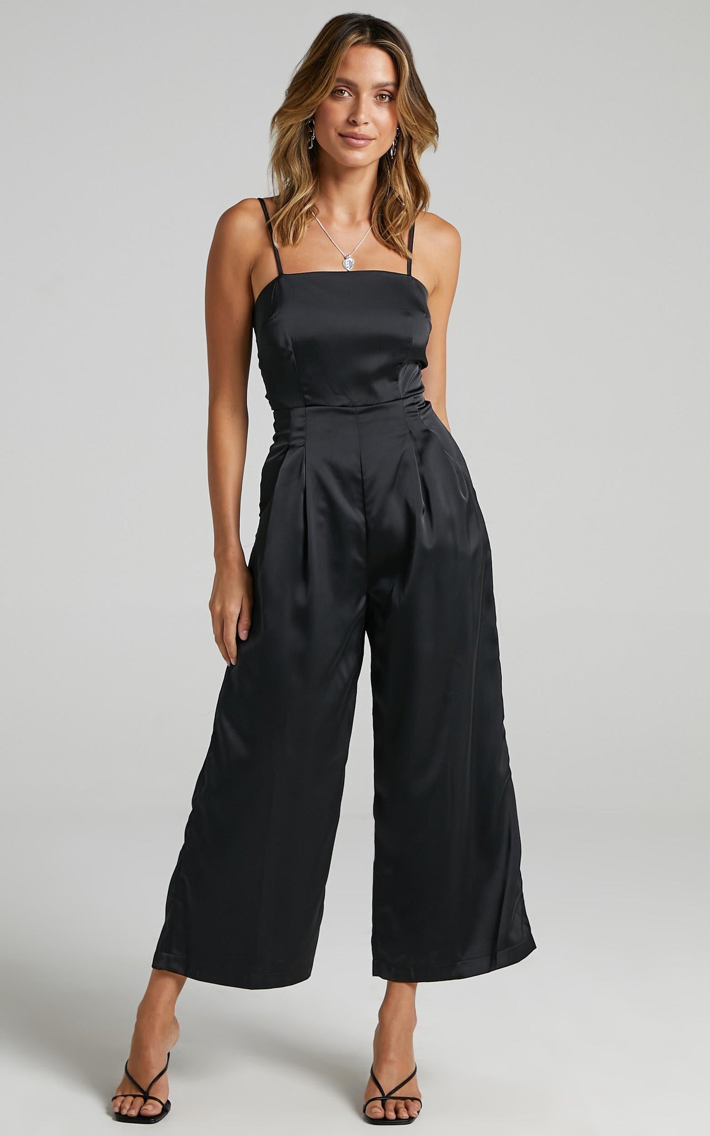 Daisy Jumpsuit in Black Satin