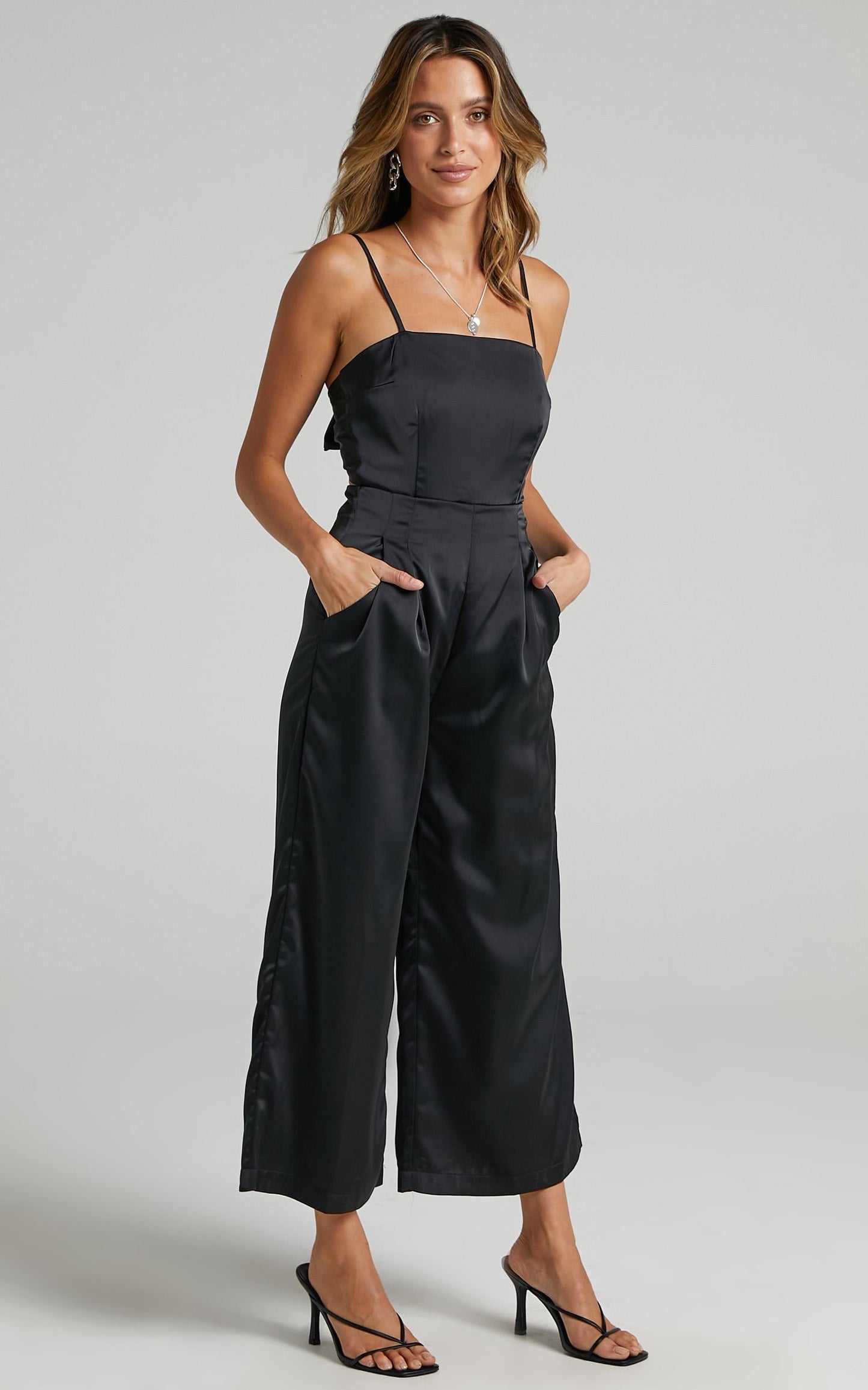 Daisy Jumpsuit in Black Satin
