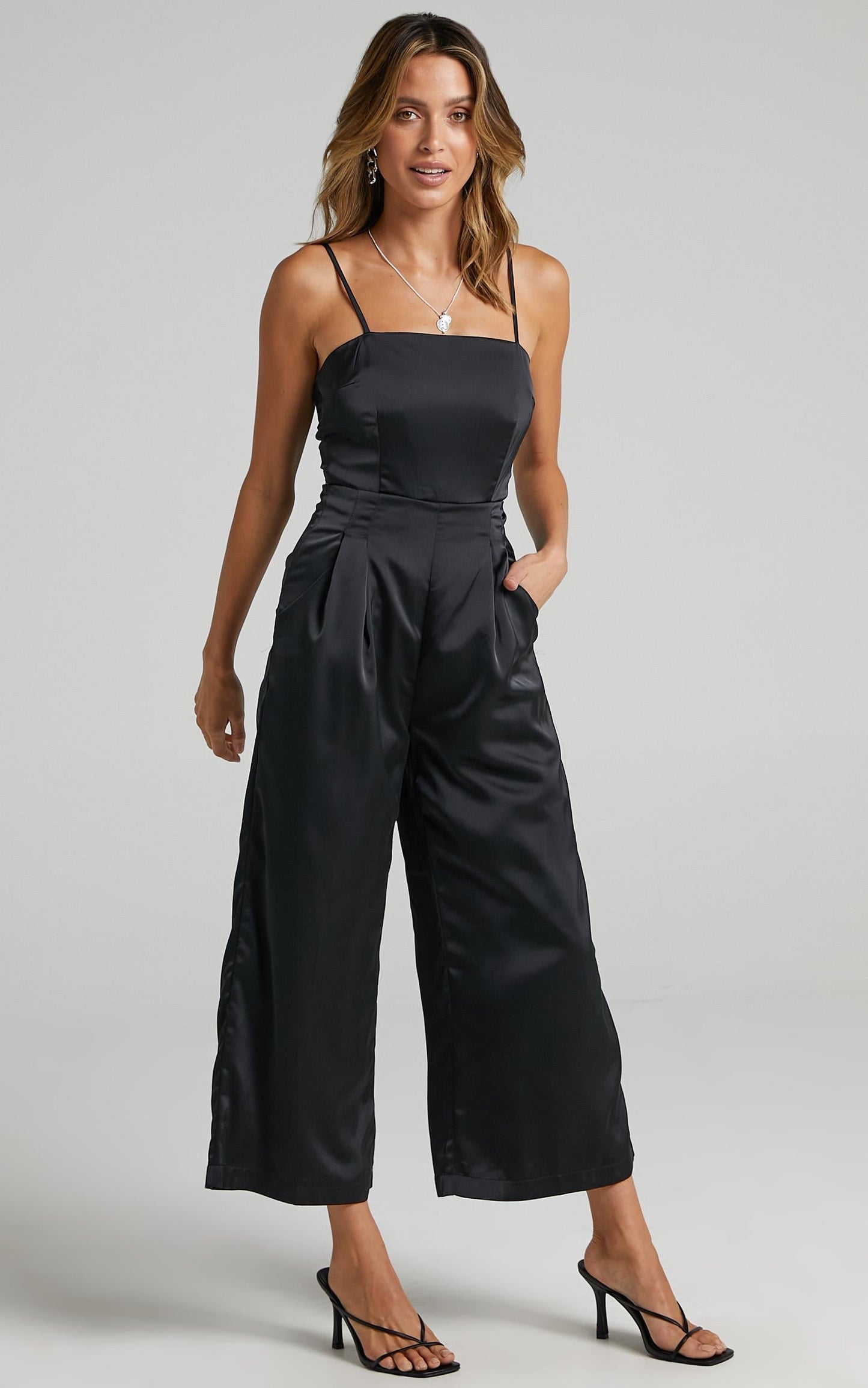 Daisy Jumpsuit in Black Satin