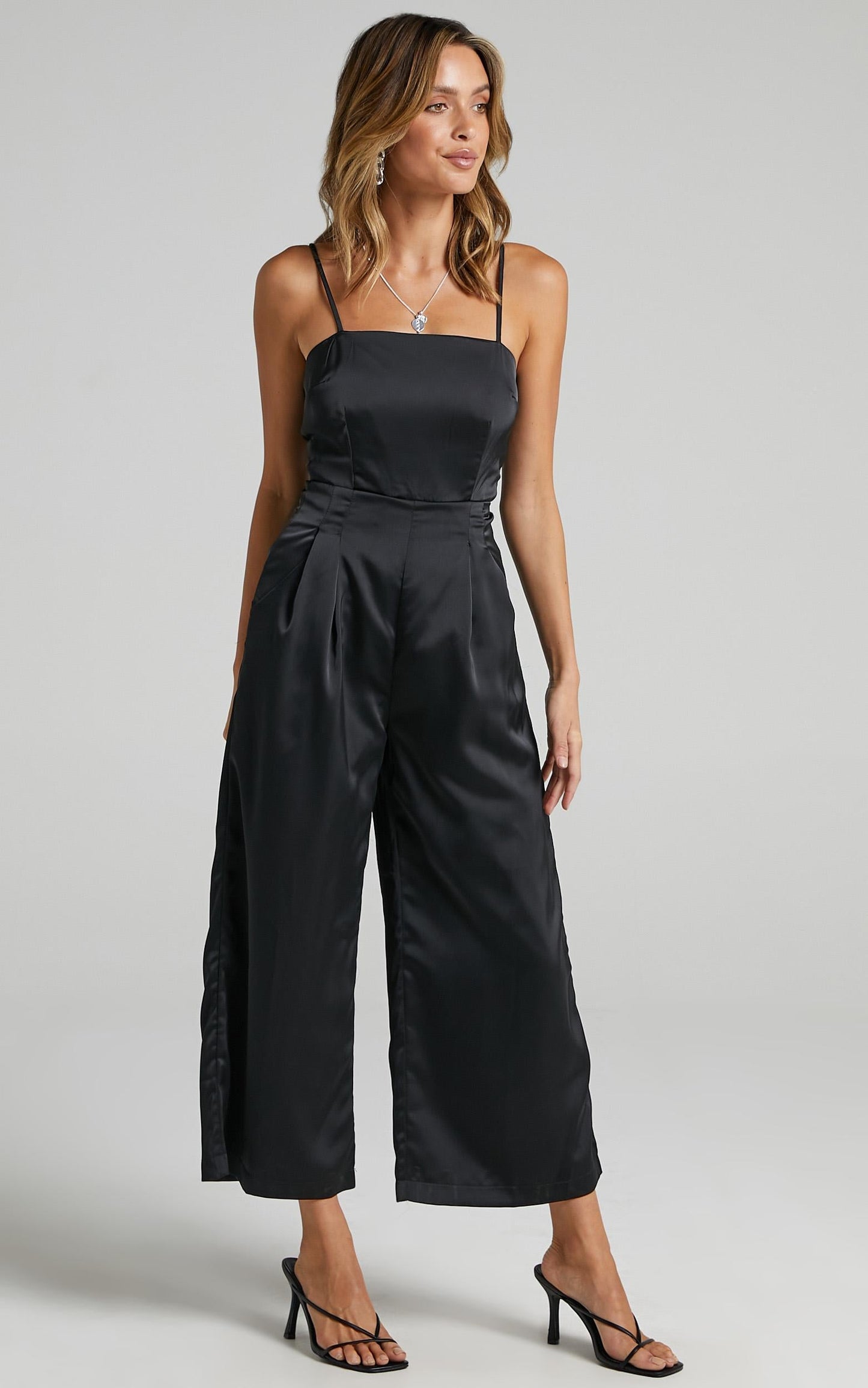 Daisy Jumpsuit in Black Satin