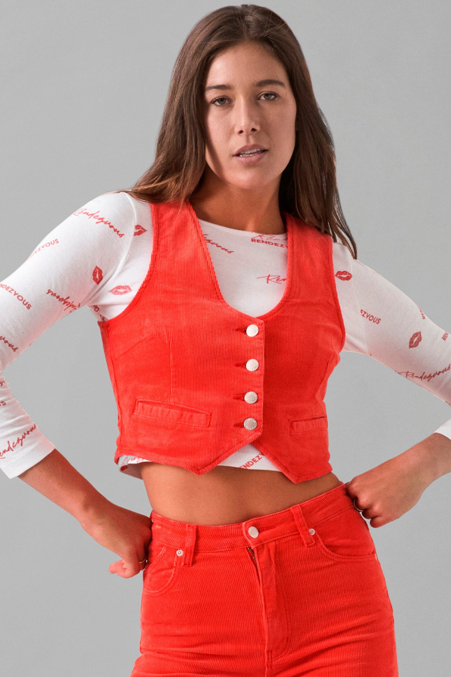 Rolla's - DALLAS VEST SCARLET CORD in Scarlet