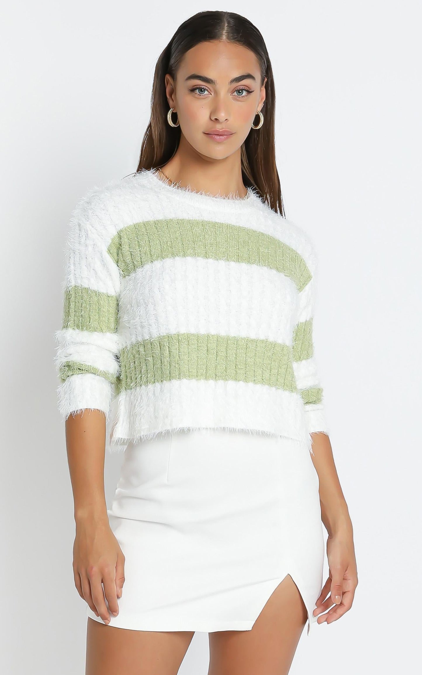 Dalziel Knit Jumper in Sage & White Stripe