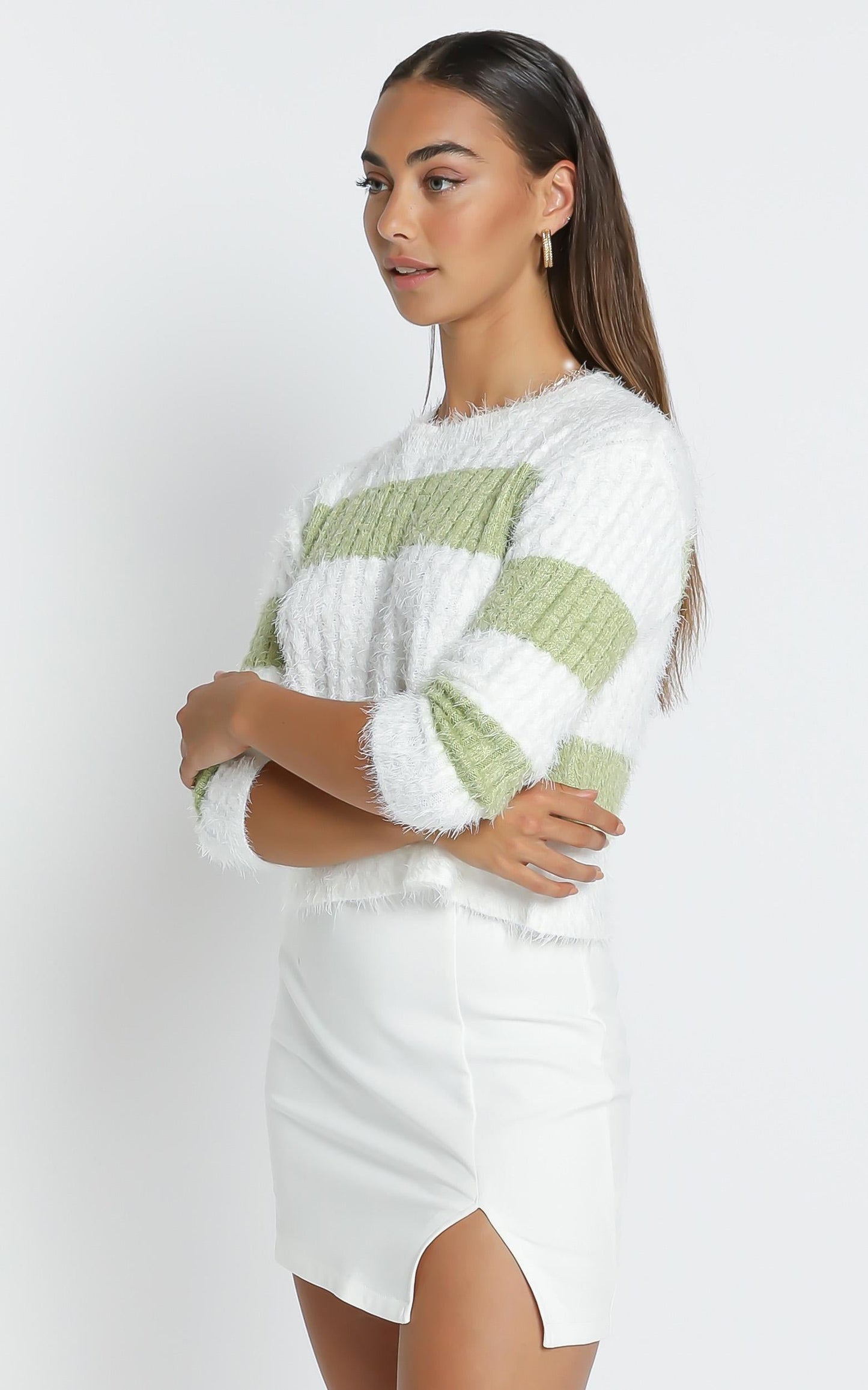 Dalziel Knit Jumper in Sage & White Stripe