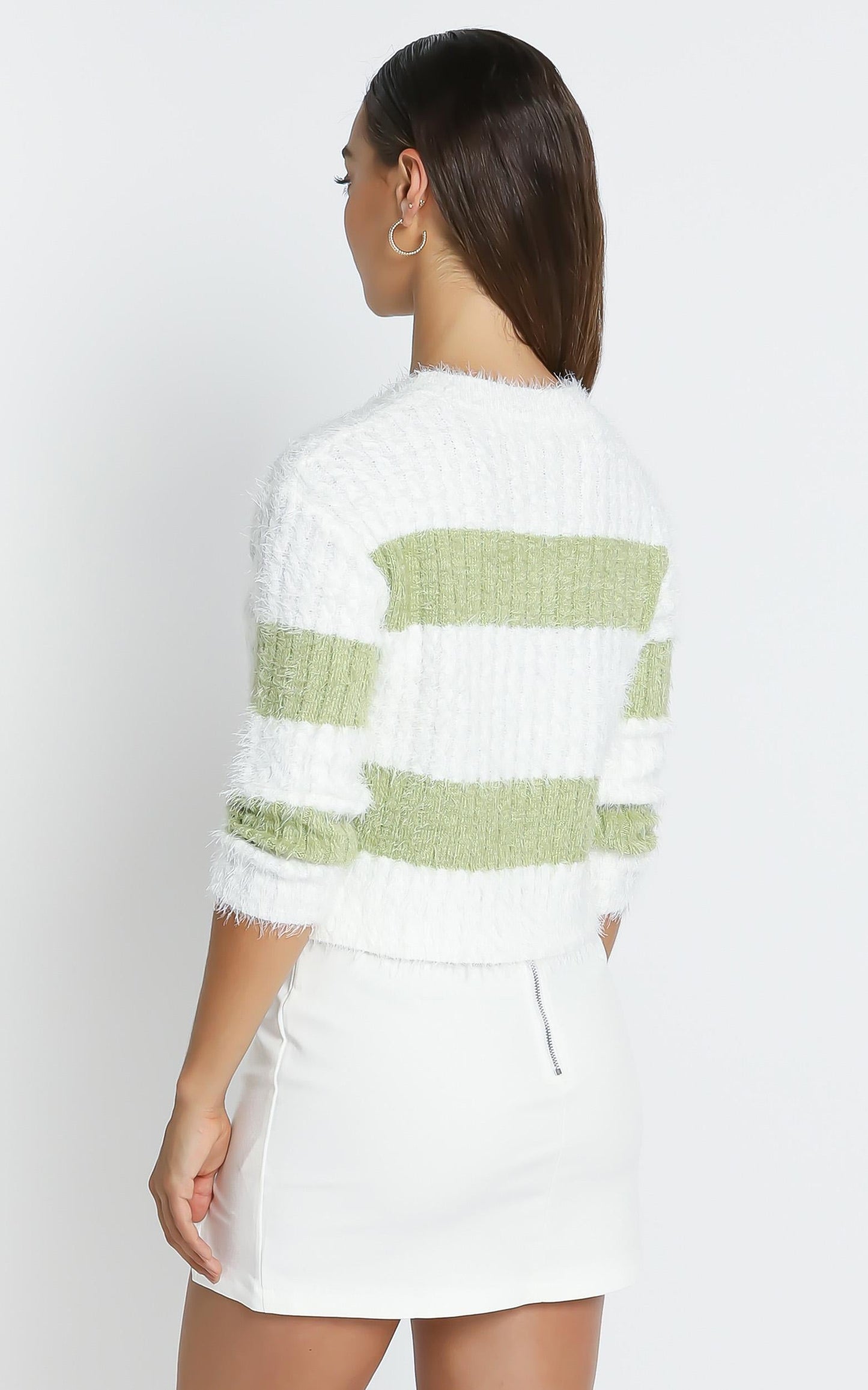 Dalziel Knit Jumper in Sage & White Stripe