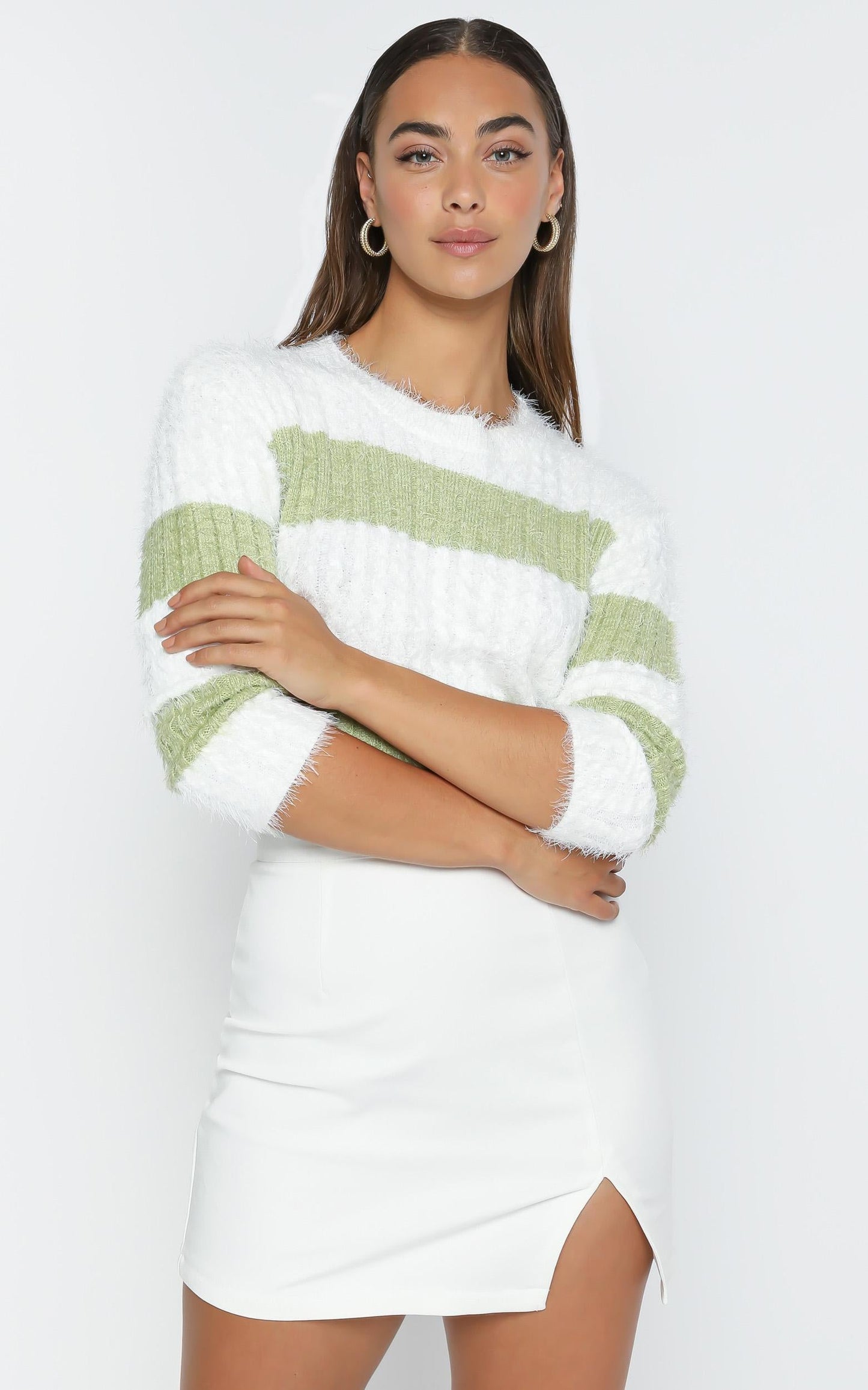 Dalziel Knit Jumper in Sage & White Stripe