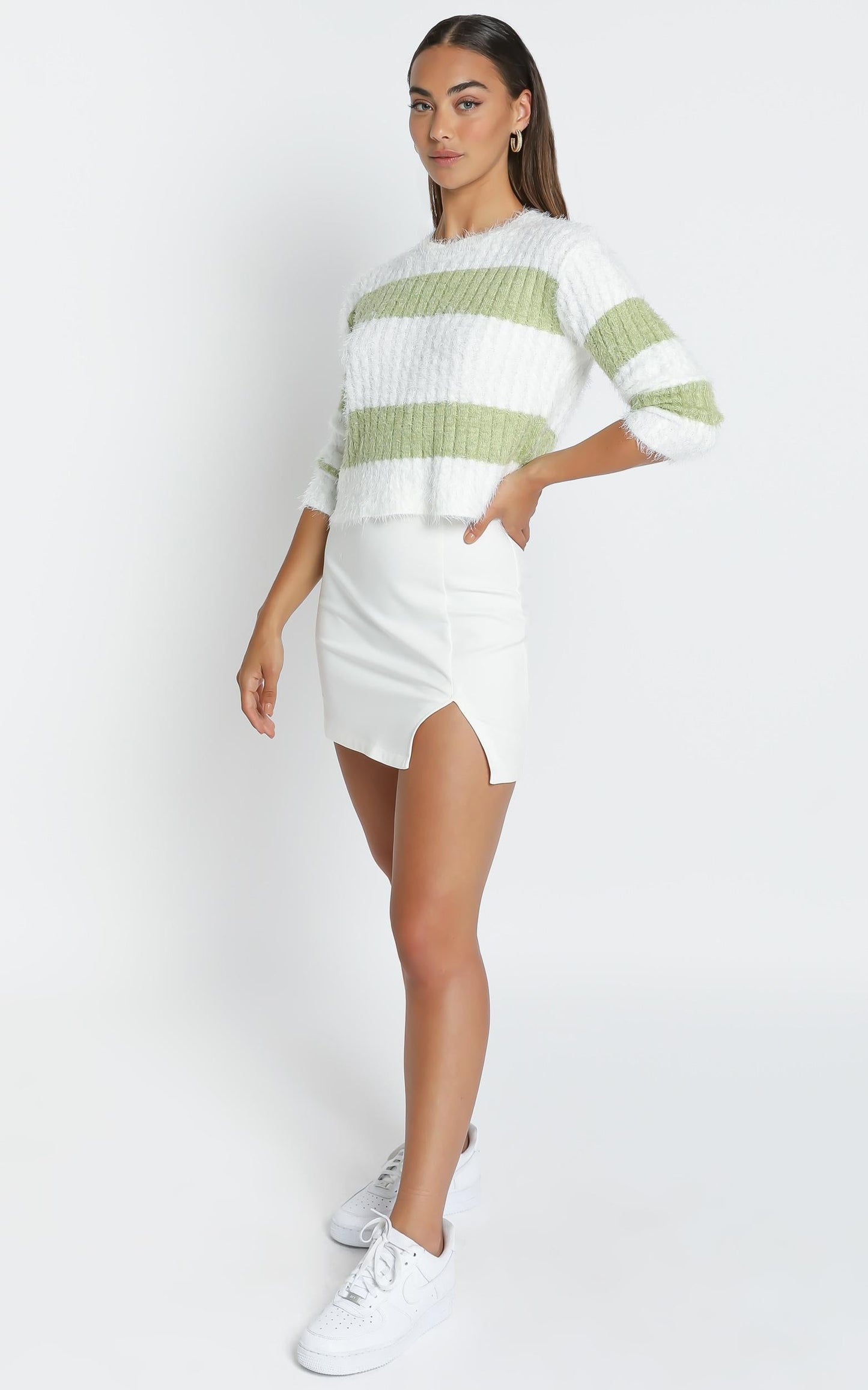 Dalziel Knit Jumper in Sage & White Stripe