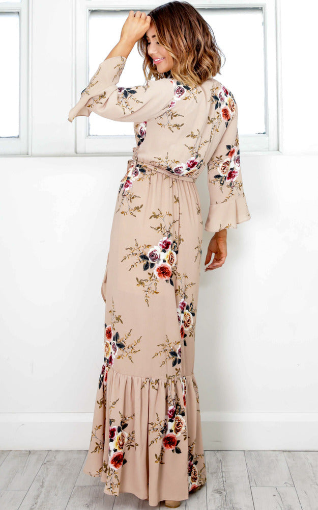 Dance With You Maxi Dress In Beige Floral