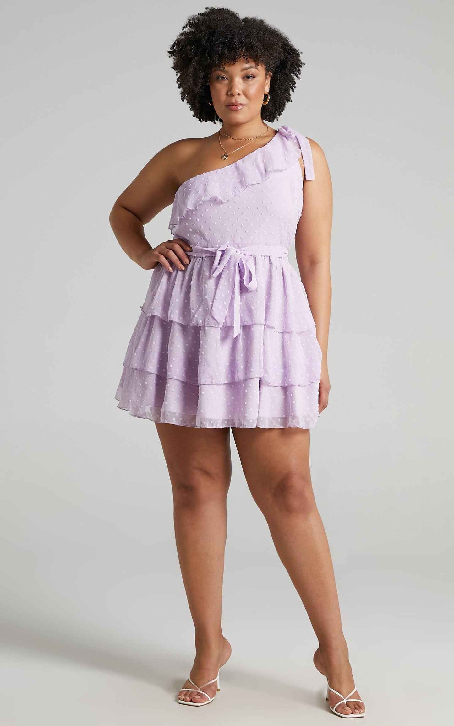Darling I Am A Daydream One Shoulder Ruffle Mini Dress in Lilac