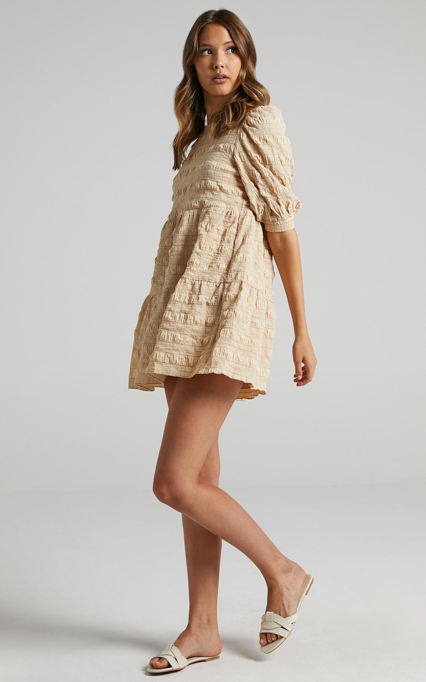 Darcia Dress in Beige Check