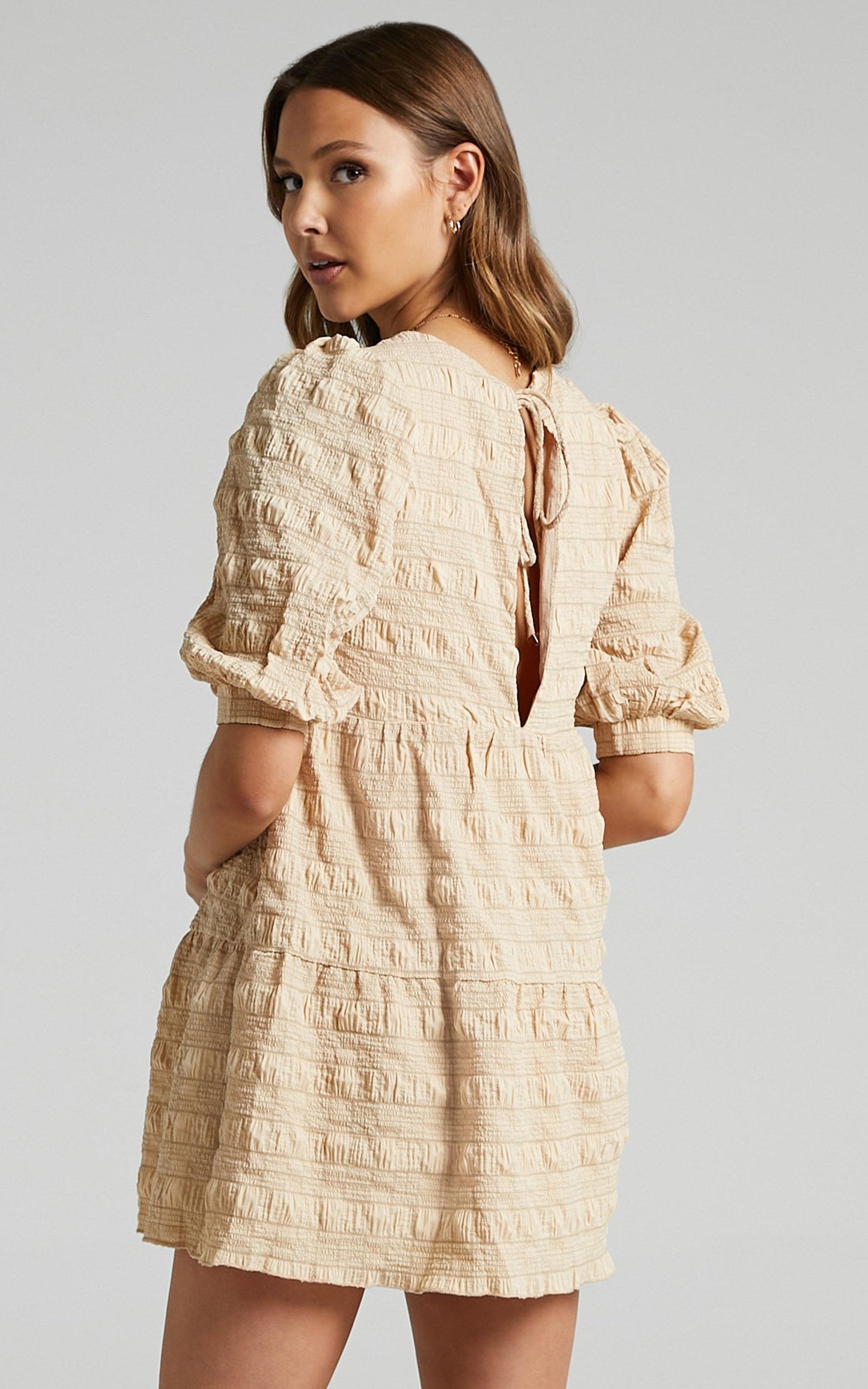 Darcia Dress in Beige Check