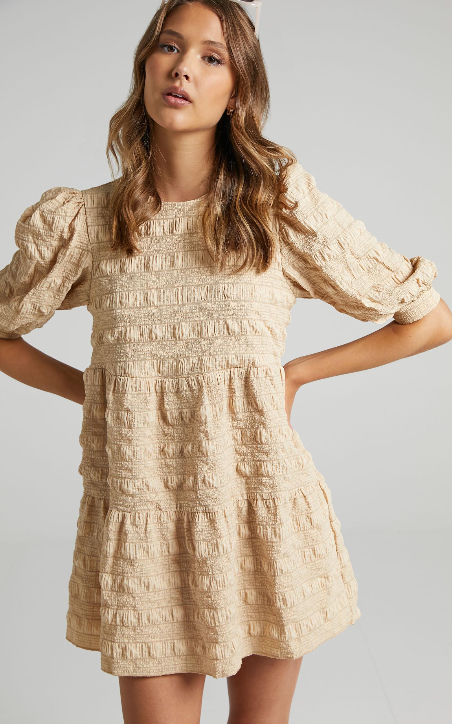 Darcia Dress in Beige Check