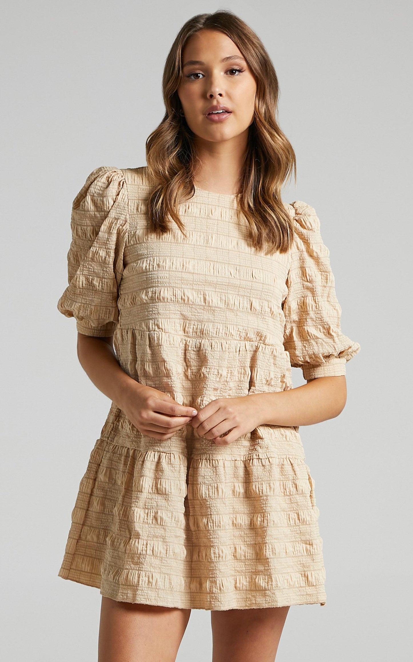 Darcia Dress in Beige Check