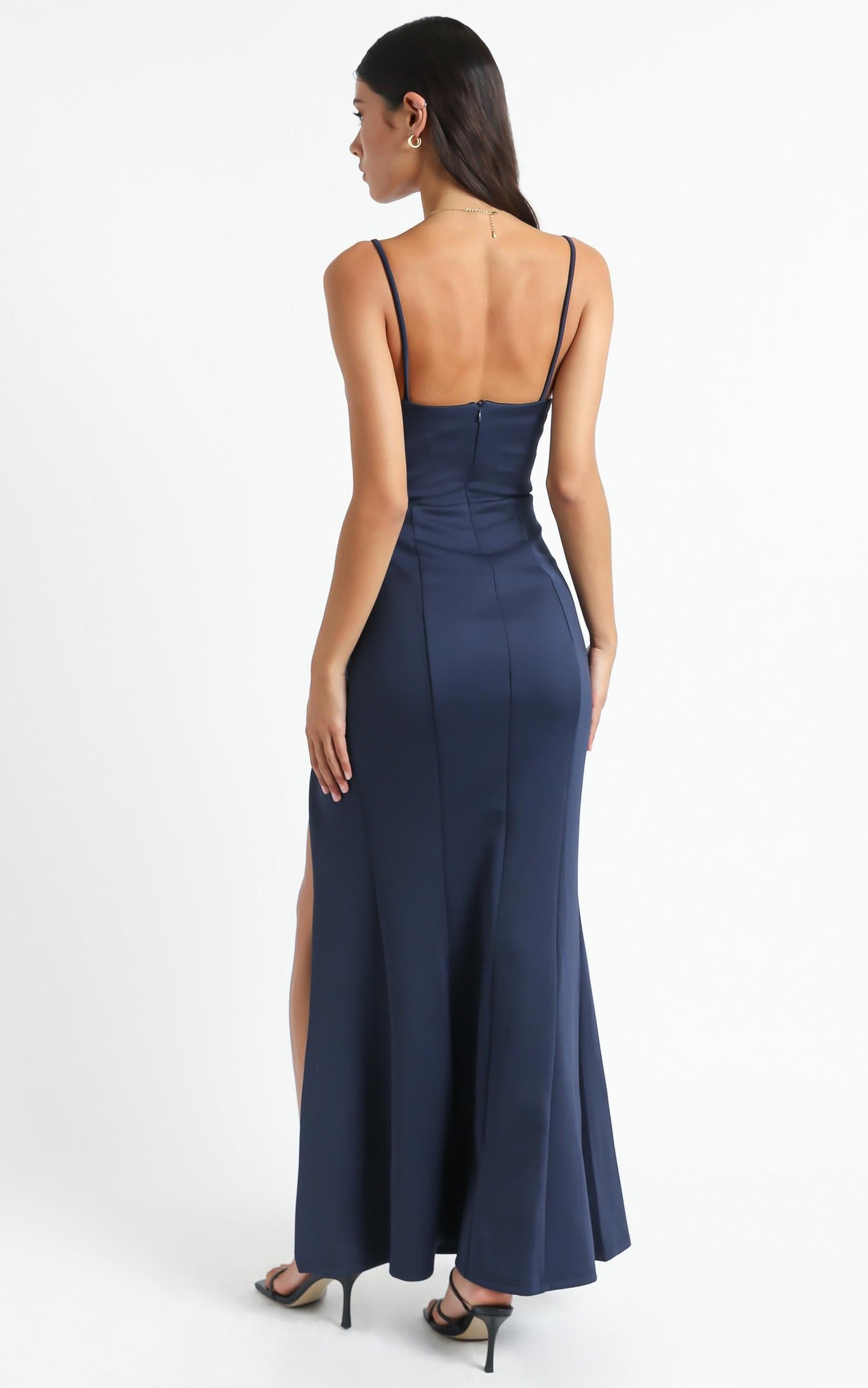 Dare To Dream Split Maxi Dress in Steel Blue