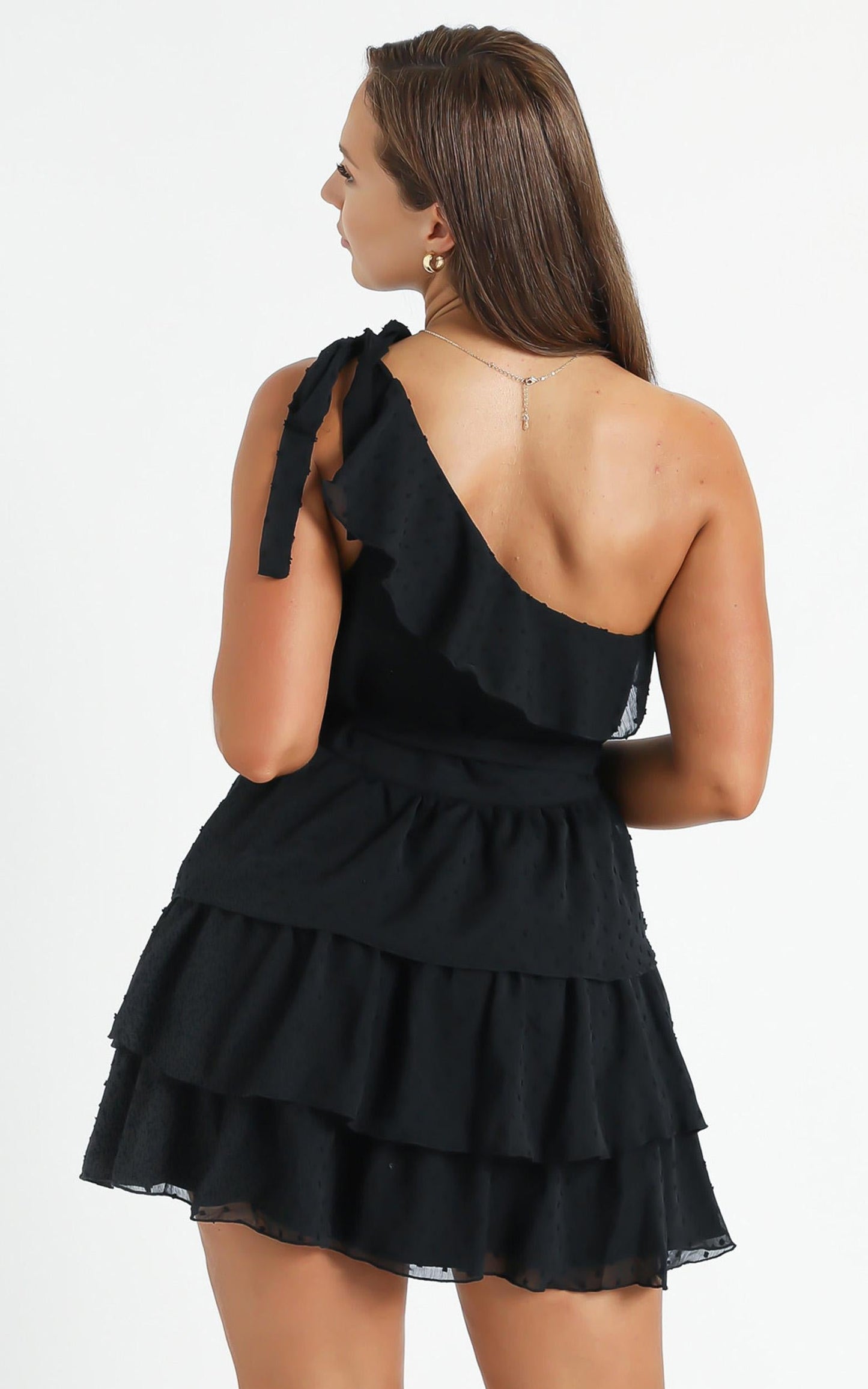 Darling I Am A Daydream One Shoulder Ruffle Mini Dress in Black